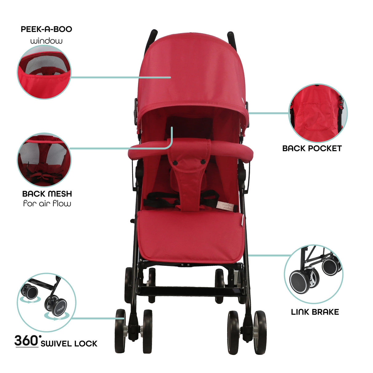 The Moon Brand™ Neo Plus Reis Buggy - Meerdere Zithoudingen - Comfortabele Handgrepen - Superlicht en Compact - Vuur Rood
