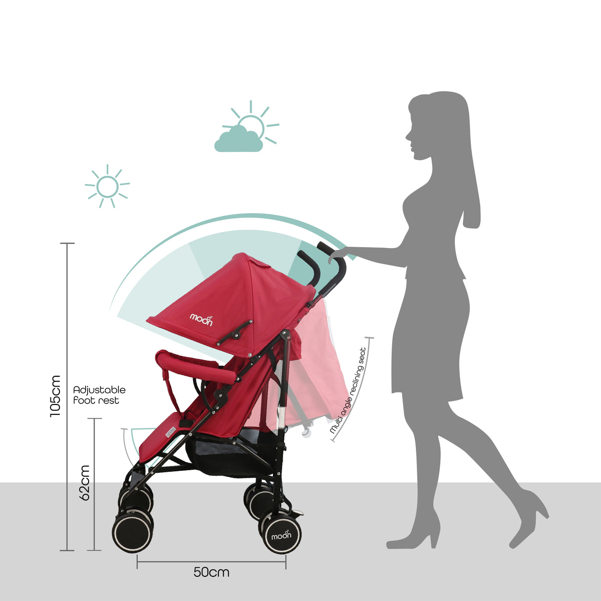 The Moon Brand™ Neo Plus Reis Buggy - Meerdere Zithoudingen - Comfortabele Handgrepen - Superlicht en Compact - Vuur Rood