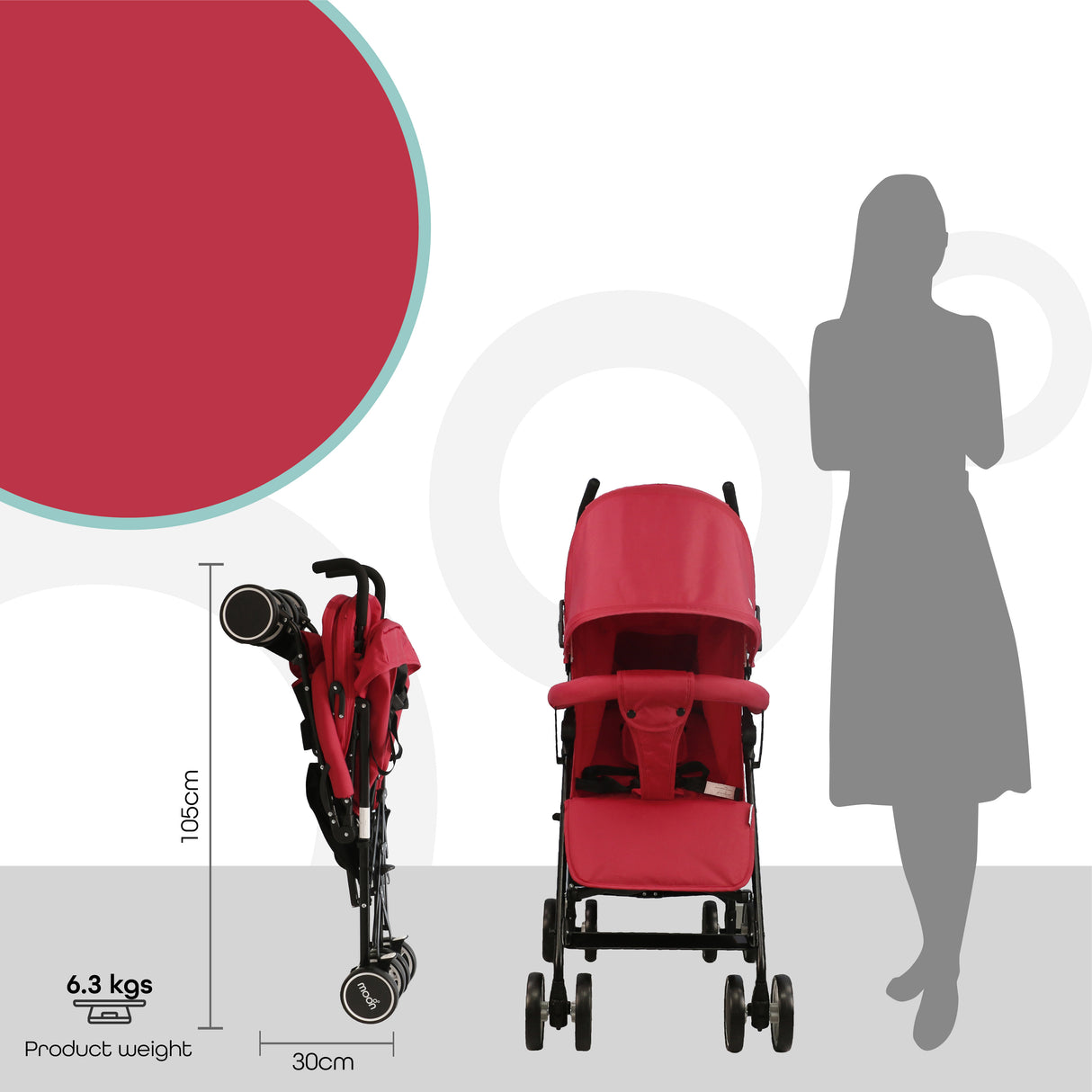 The Moon Brand™ Neo Plus Reis Buggy - Meerdere Zithoudingen - Comfortabele Handgrepen - Superlicht en Compact - Vuur Rood