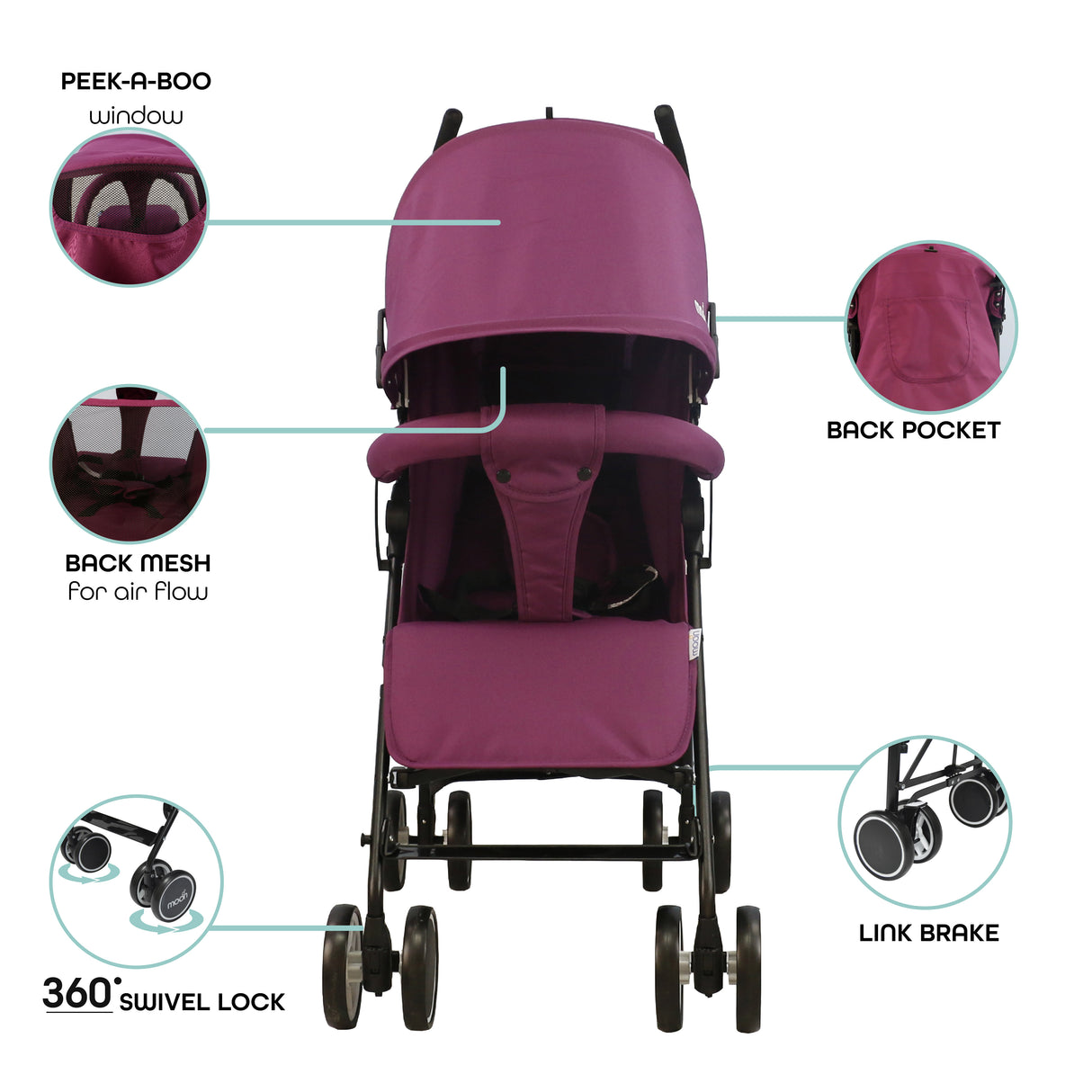 The Moon Brand™ Neo Plus Reis Buggy - Meerdere Zithoudingen - Comfortabele Handgrepen - Superlicht en Compact - Paars