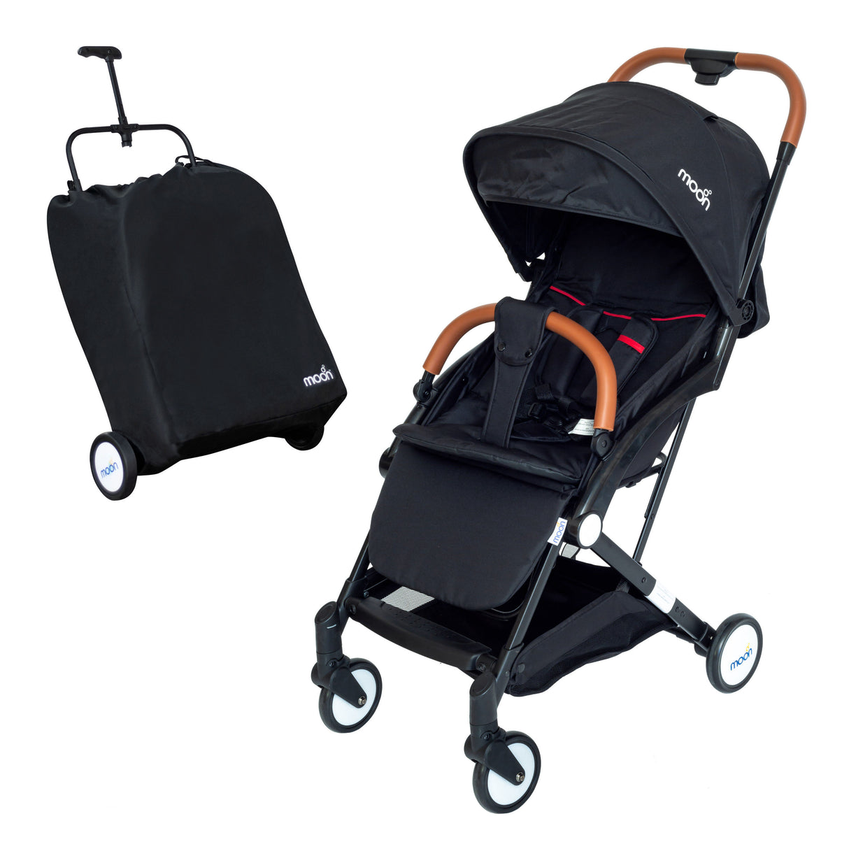 The Moon Brand Ritzi Cabin Stroller -Buggy - Inclusief Reistasje - Ultra-Compact en Automatisch Inklapbaar - Zwart