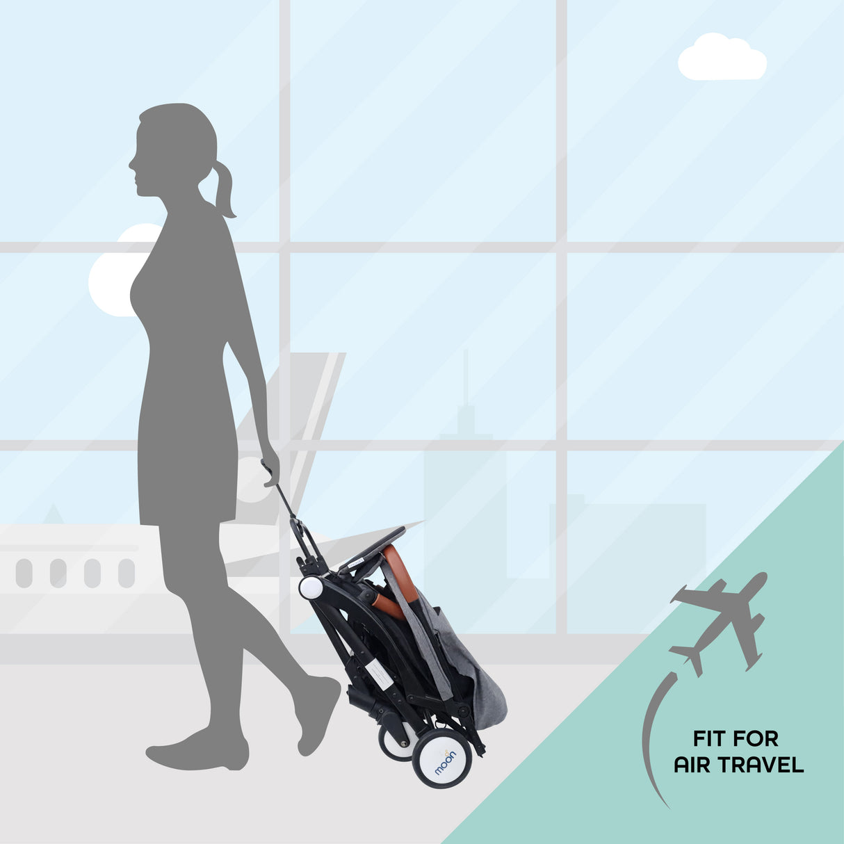 The Moon Brand Ritzi Cabin Stroller -Buggy - Inclusief Reistasje - Ultra-Compact en Automatisch Inklapbaar - Zwart