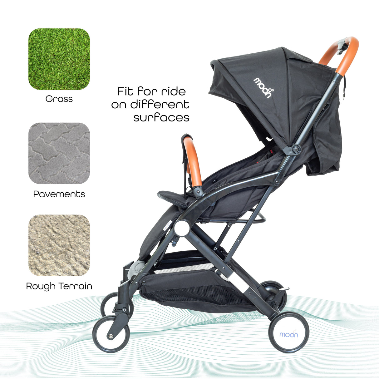 The Moon Brand Ritzi Cabin Stroller -Buggy - Inclusief Reistasje - Ultra-Compact en Automatisch Inklapbaar - Zwart