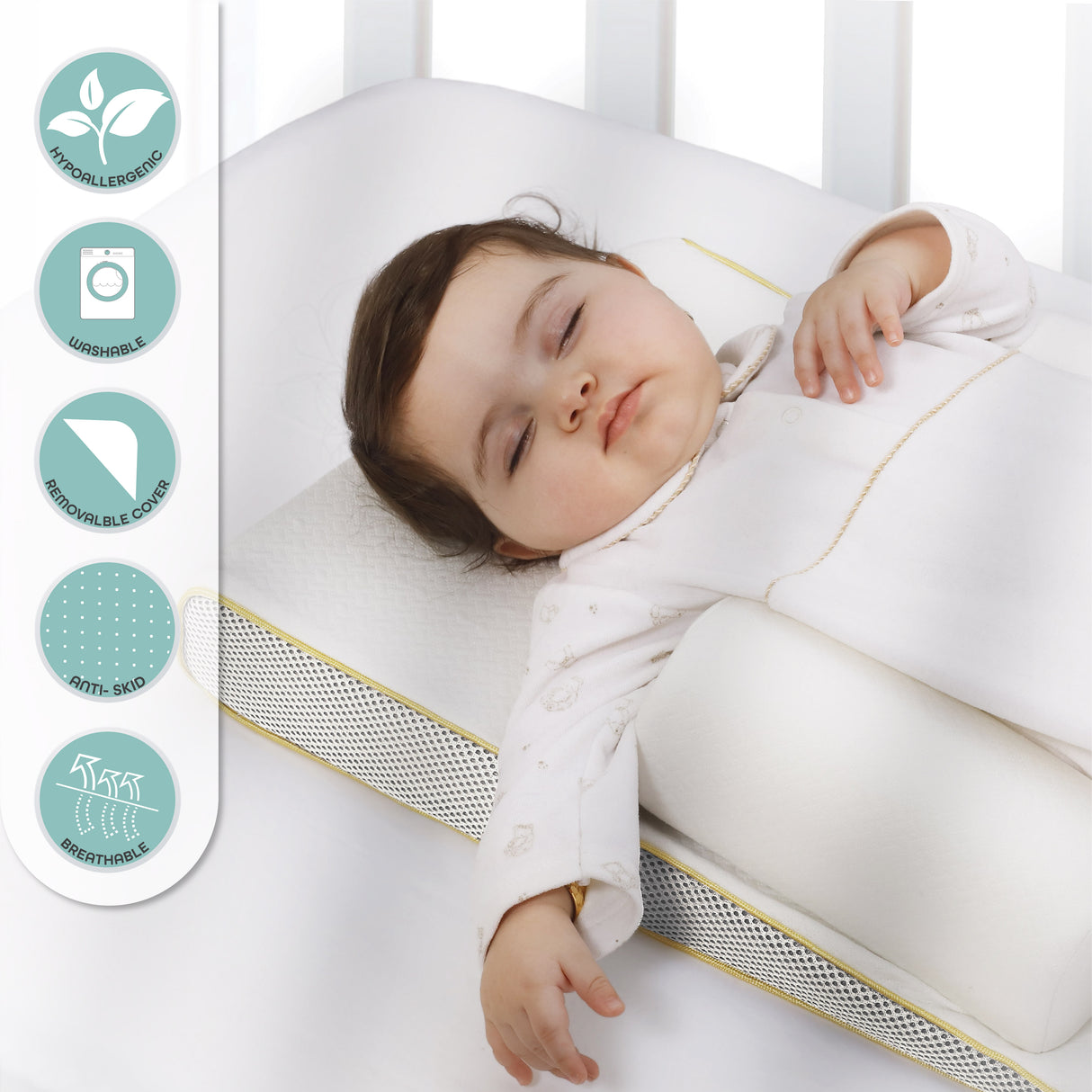 MOON™ Baby Organisch Ademend Slaapsteun - Wit - Ondersteunende en Comfortabele Slaaphulp