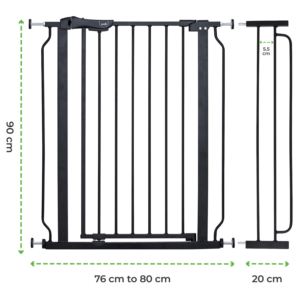 MOON™ Secura Traphekje met 20 cm Verlengstuk - Zwart - 76-80 cm - Flexibel en Veilig voor Kinderen en Huisdieren