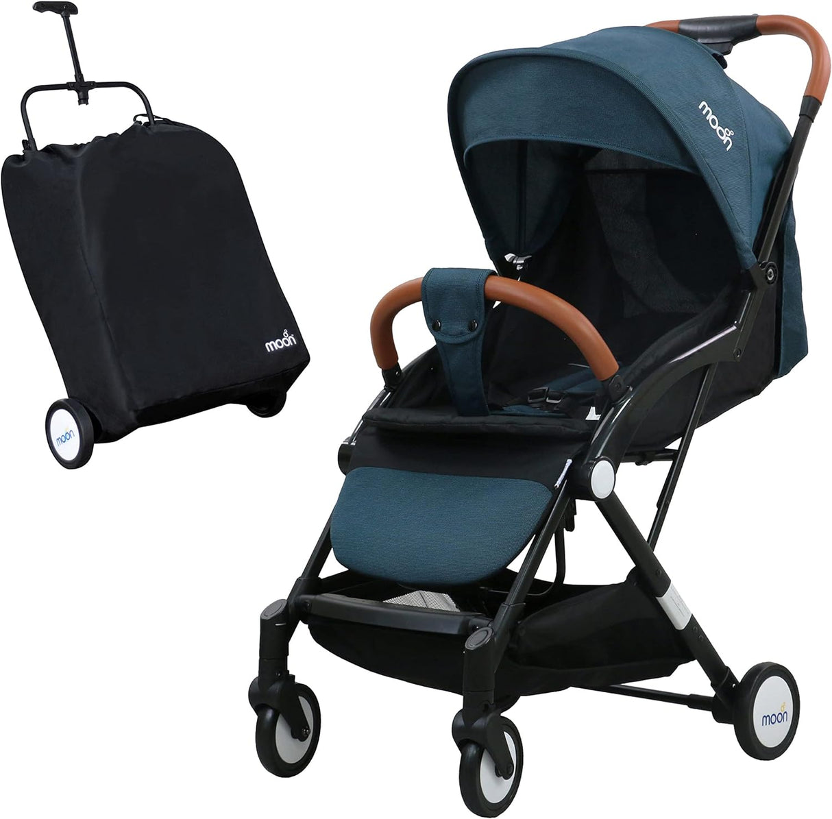 The Moon Brand Ritzi Cabin Stroller - Buggy - Inclusief Reistasje - Ultra-Compact en Automatisch Inklapbaar - Donker Blauw