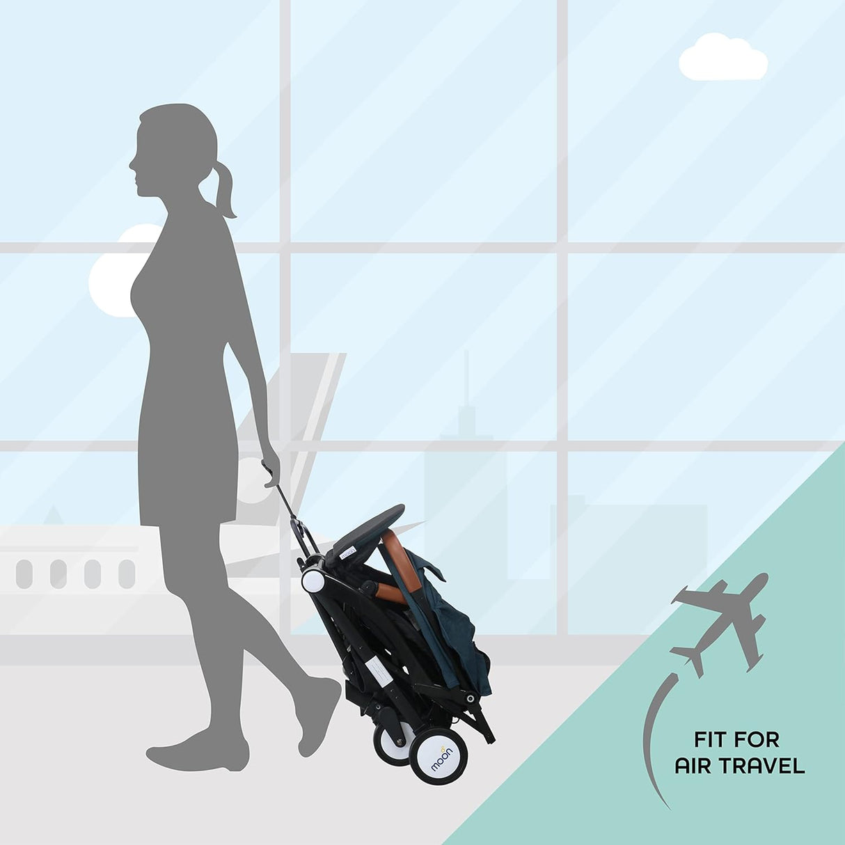 The Moon Brand Ritzi Cabin Stroller - Buggy - Inclusief Reistasje - Ultra-Compact en Automatisch Inklapbaar - Donker Blauw