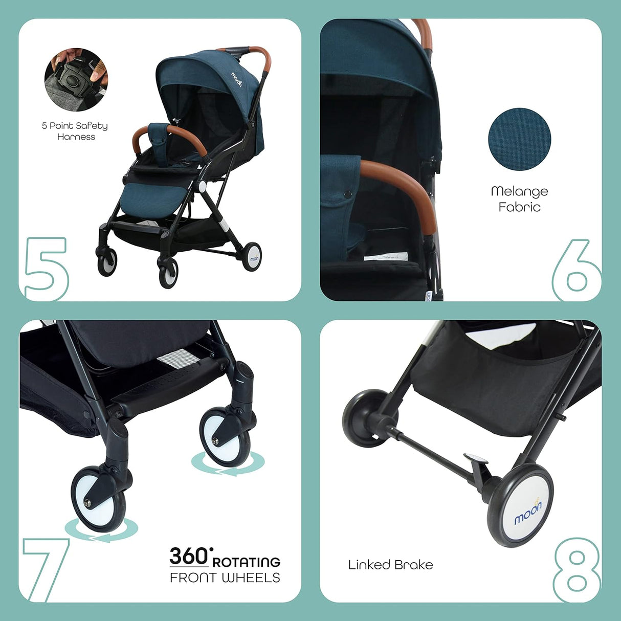 The Moon Brand Ritzi Cabin Stroller - Buggy - Inclusief Reistasje - Ultra-Compact en Automatisch Inklapbaar - Donker Blauw