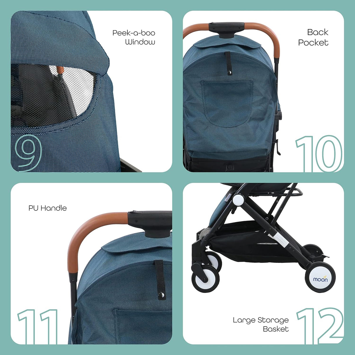 The Moon Brand Ritzi Cabin Stroller - Buggy - Inclusief Reistasje - Ultra-Compact en Automatisch Inklapbaar - Donker Blauw