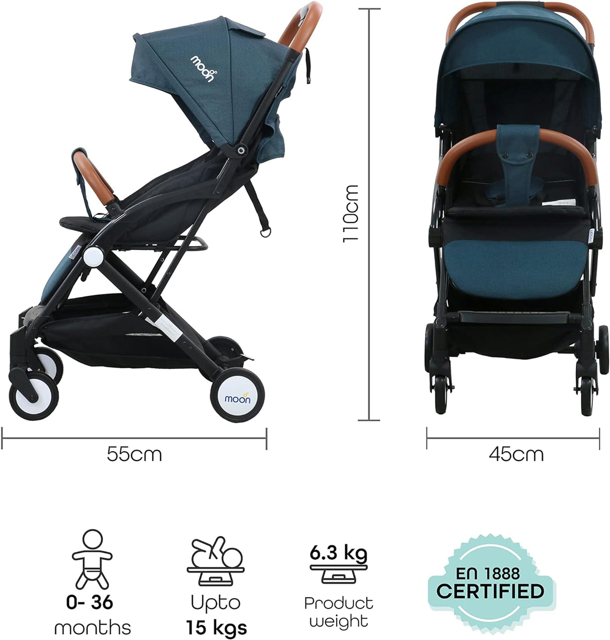 The Moon Brand Ritzi Cabin Stroller - Buggy - Inclusief Reistasje - Ultra-Compact en Automatisch Inklapbaar - Donker Blauw