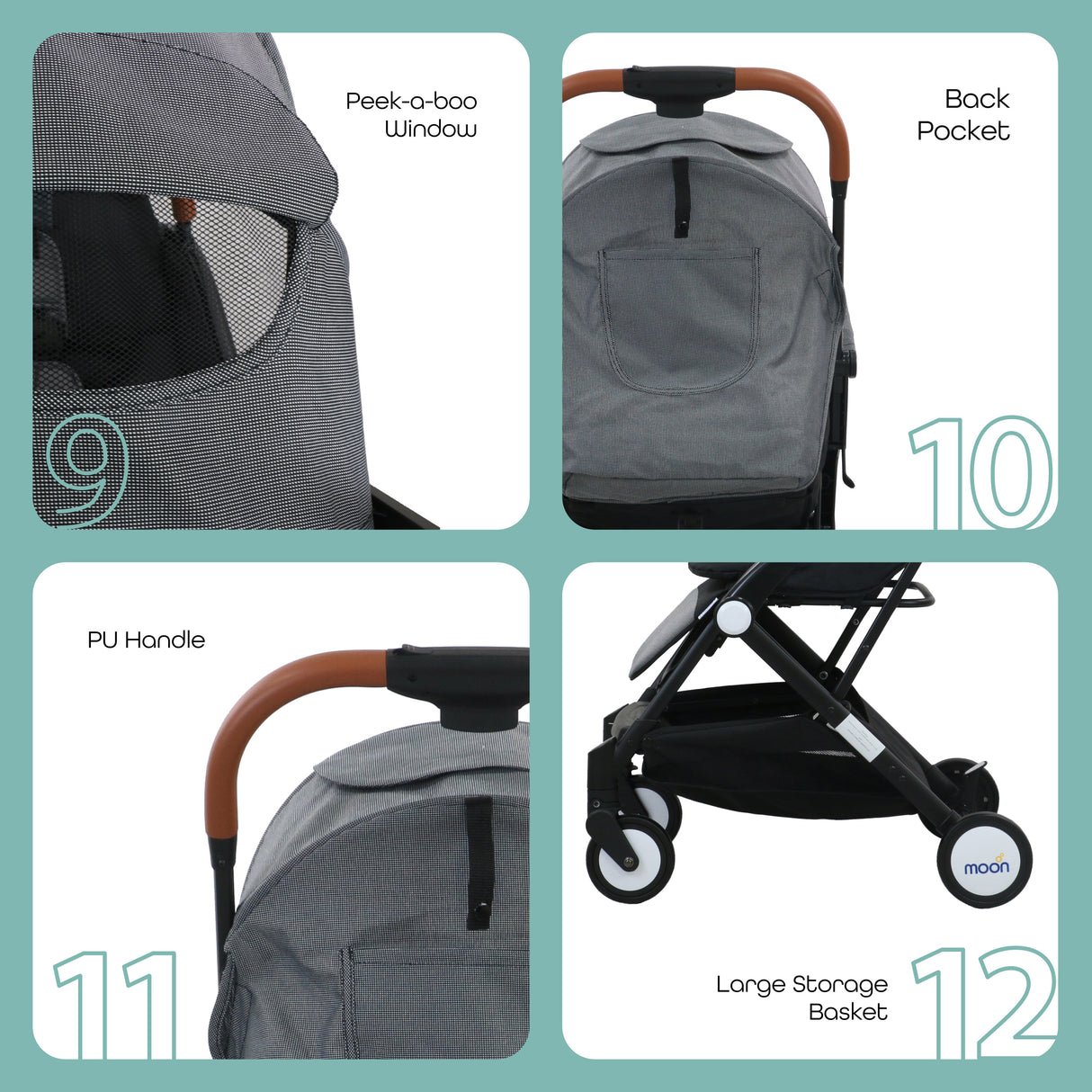 The Moon Brand Ritzi Cabin Stroller -Buggy - Inclusief Reistasje - Ultra-Compact en Automatisch Inklapbaar - Zwart / Grey Dots