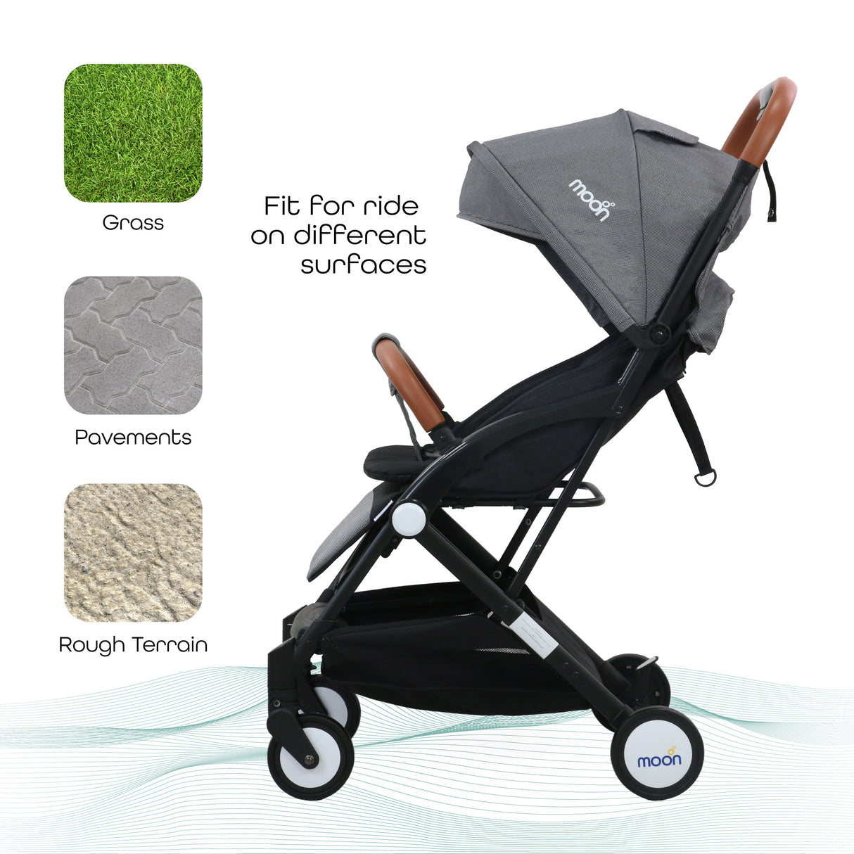 The Moon Brand Ritzi Cabin Stroller -Buggy - Inclusief Reistasje - Ultra-Compact en Automatisch Inklapbaar - Zwart / Grey Dots