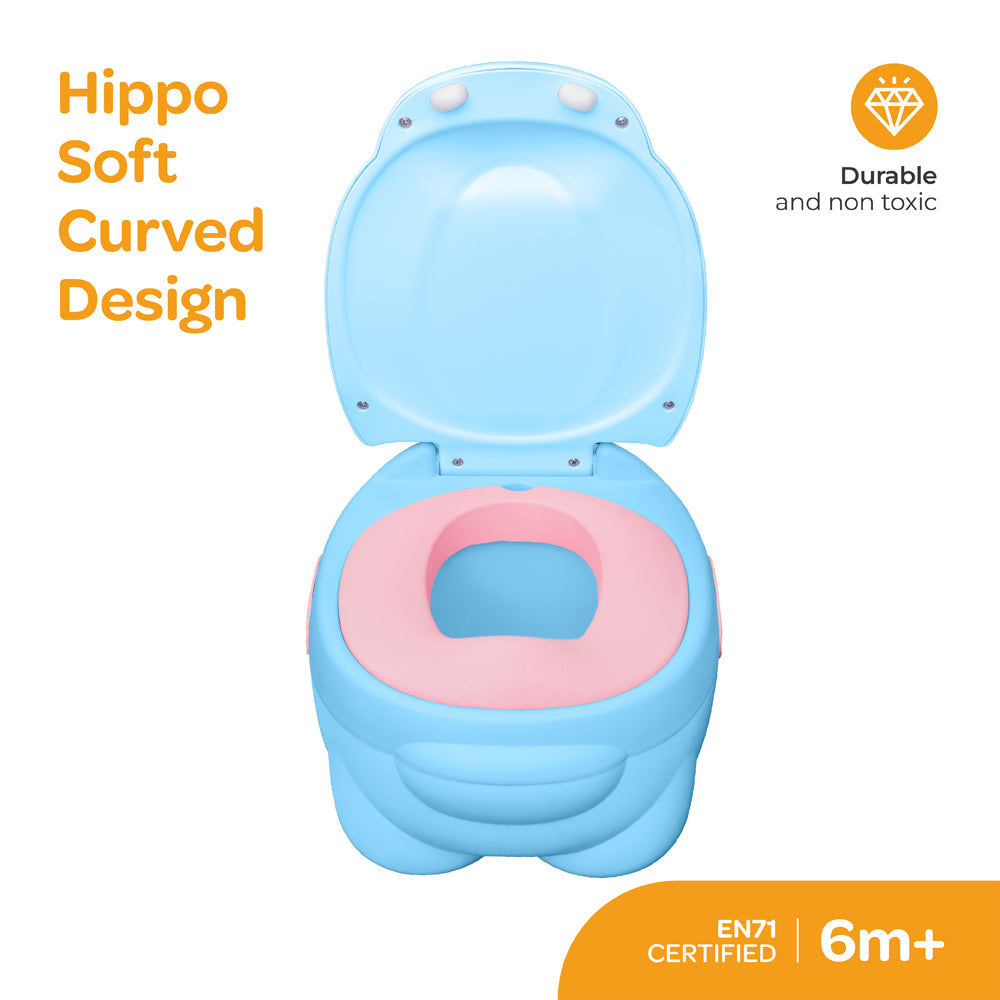 MOON™ Baby Hippo Potty Met PU Kussen - Blauw - Comfortabele en Draagbare Potty Trainer voor Peuters