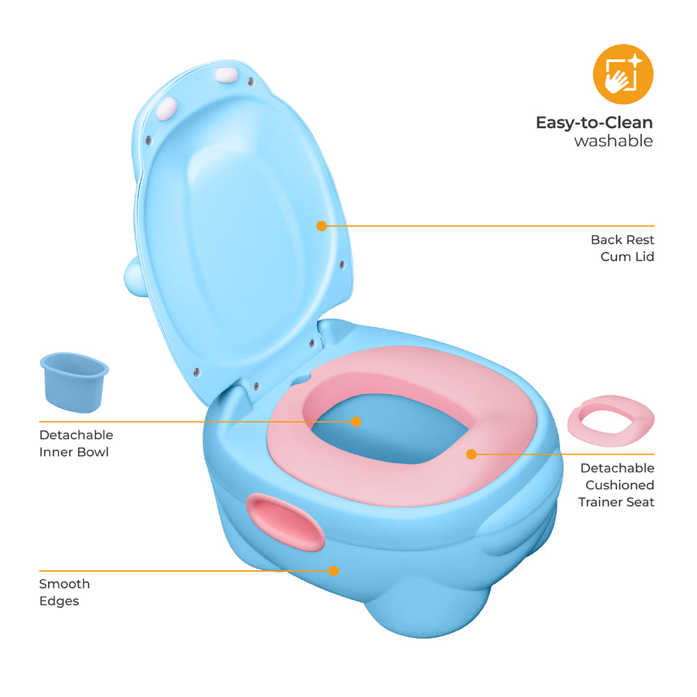 MOON™ Baby Hippo Potty Met PU Kussen - Blauw - Comfortabele en Draagbare Potty Trainer voor Peuters
