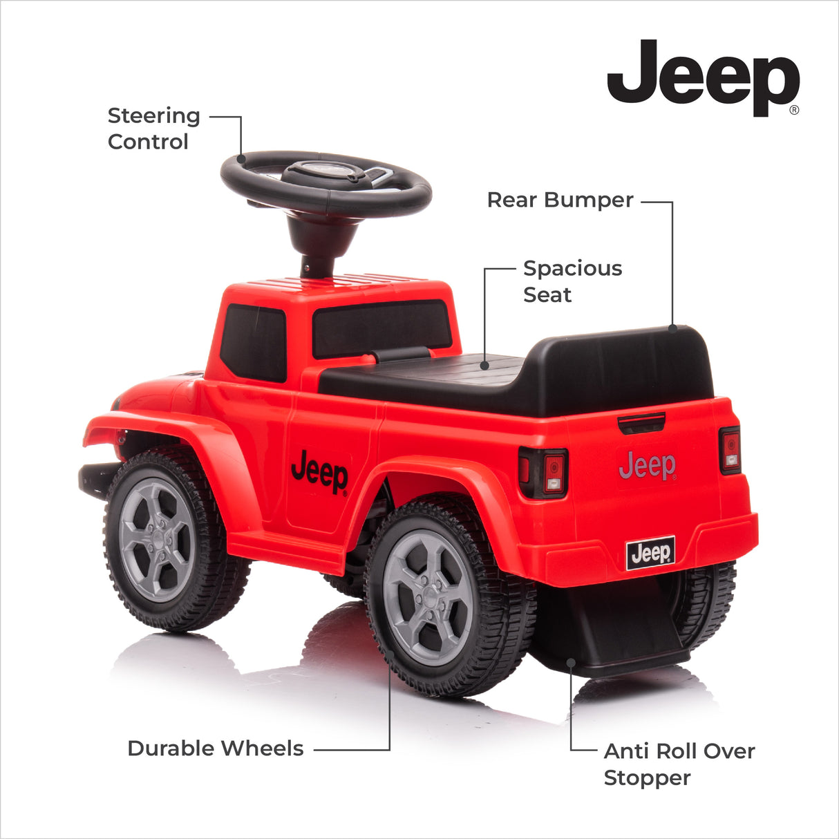 MOON™ Ride On Gladiator Jeep - Rood - Stoer en Duurzaam Speelgoedvoertuig voor Avontuurlijke Peuters
