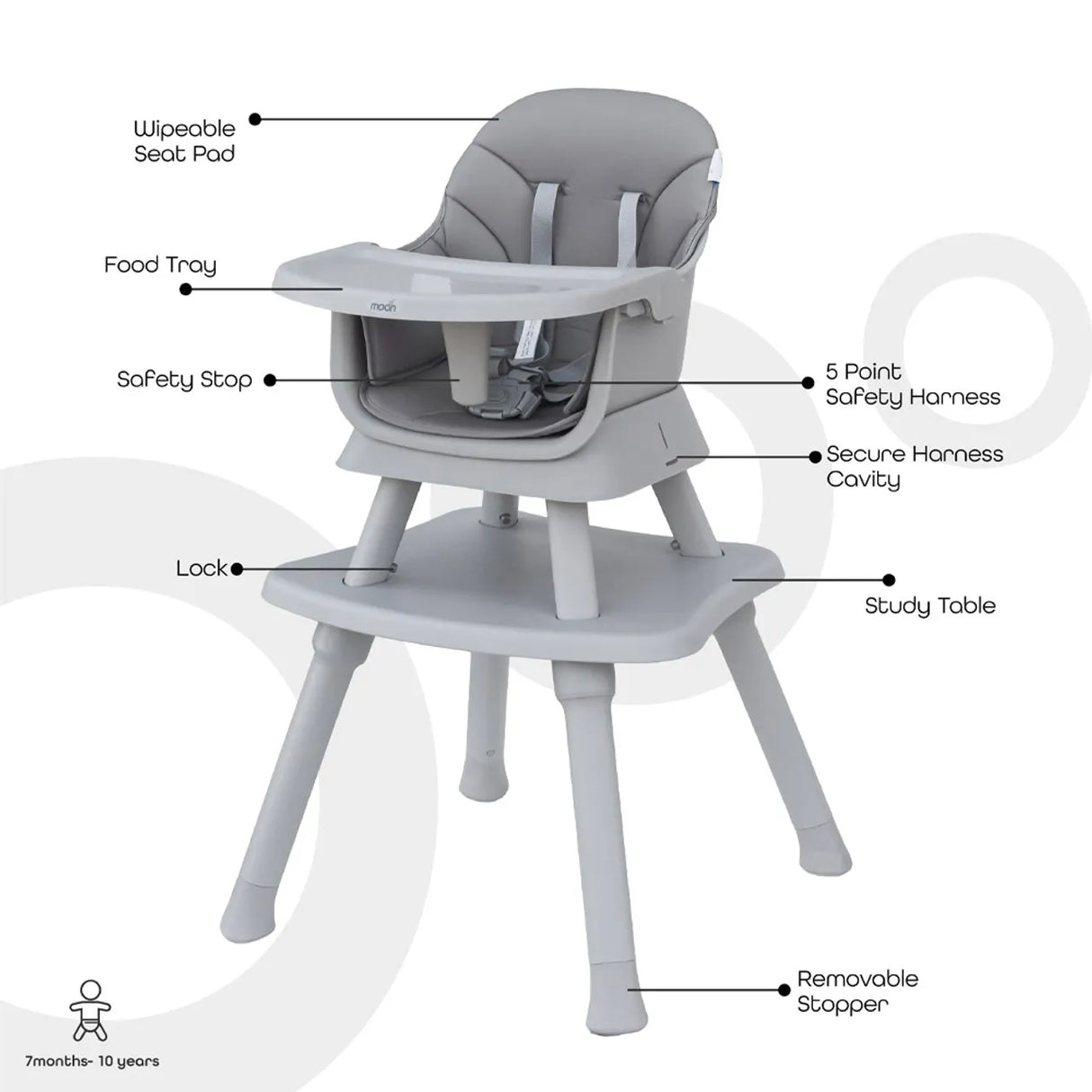 The Moon Brand™ Evolve - 6-in -1 Meegroeistoel - Multifunctioneel Kinderstoel - Grijs