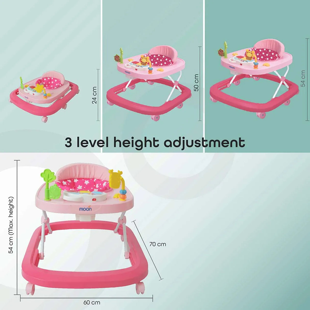 MOON™ Drive With Music Baby Walker - Looptrainer - Verstelbaar - Incl. Speel- en Muziekblad - Pink Forest