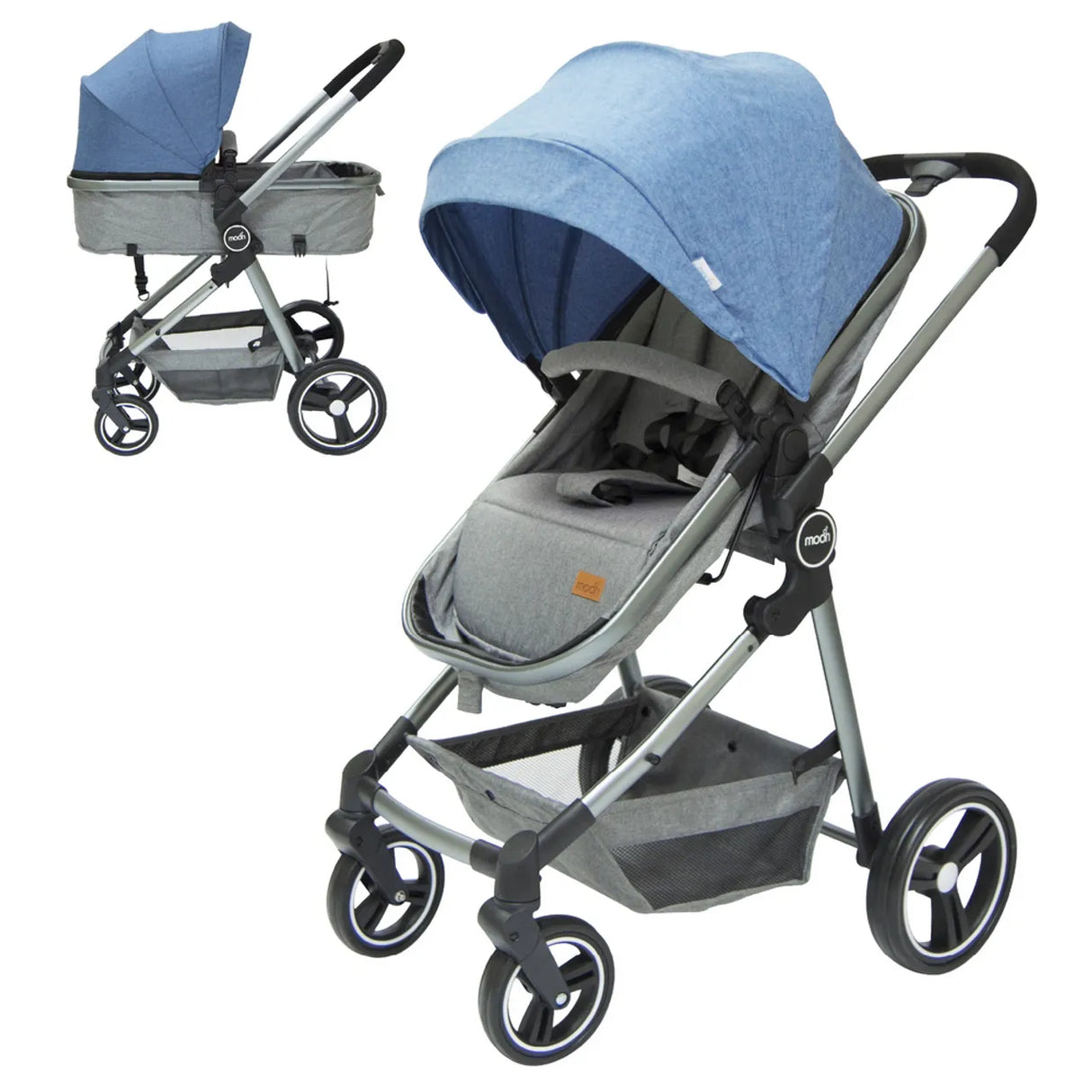 The Moon Brand™ Pro 2-in-1 Kinderwagen - Duo Wandelwagen en Wieg - Blauw