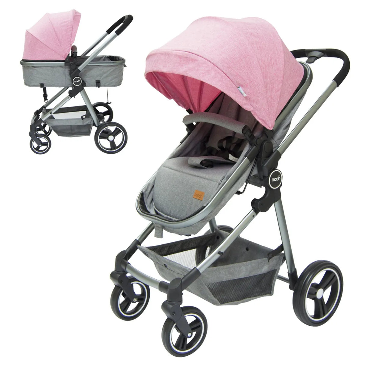 The Moon Brand™ Pro 2-in-1 Kinderwagen - Duo Wandelwagen en Wieg - Roze