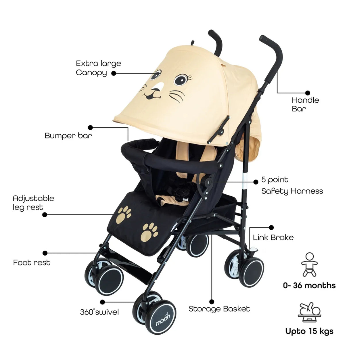 The Moon Brand™ Safari Ultra Light Weight Wandelwagen - Buggy - Automatisch Inklapbaar - Cat