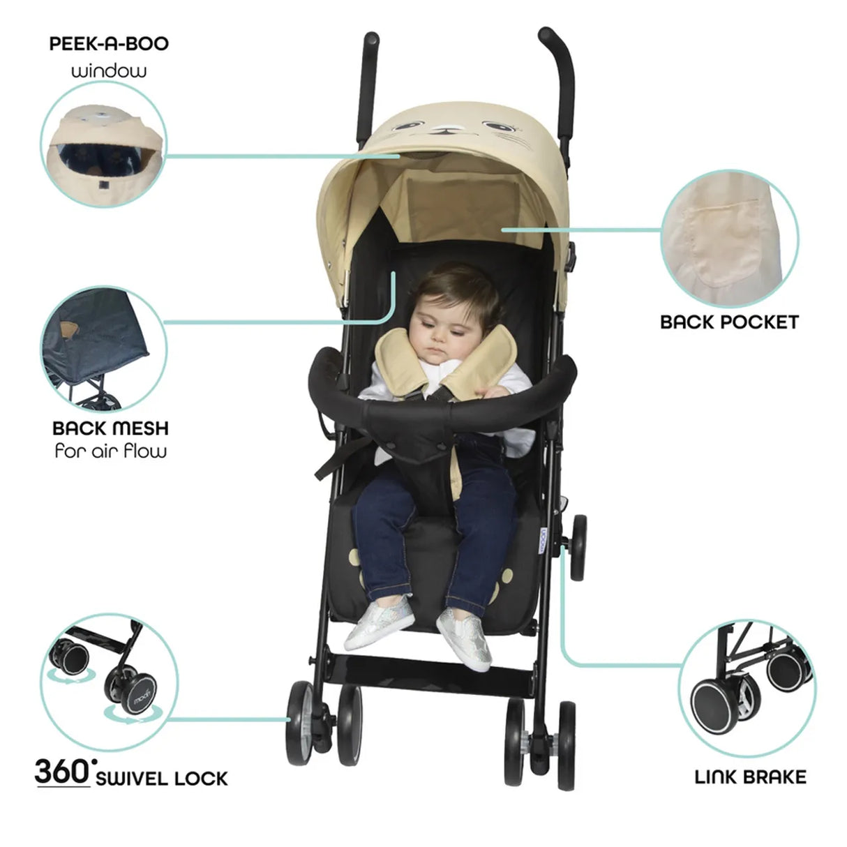The Moon Brand™ Safari Ultra Light Weight Wandelwagen - Buggy - Automatisch Inklapbaar - Cat