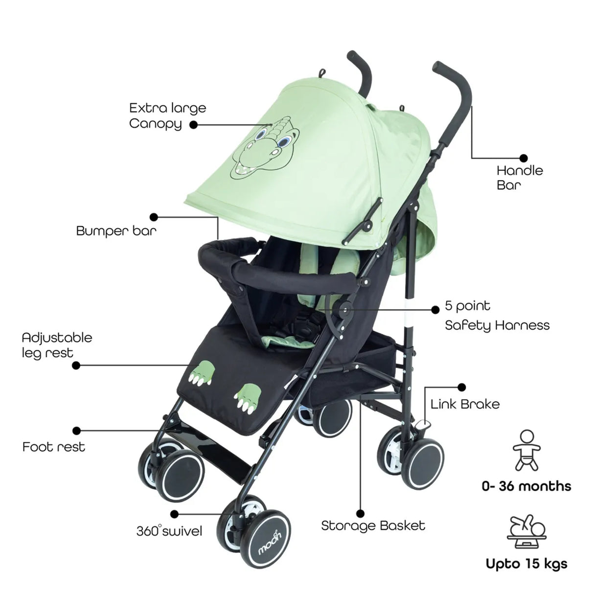 The Moon Brand™ Safari Ultra Light Weight Wandelwagen - Buggy - Automatisch Inklapbaar - Dino