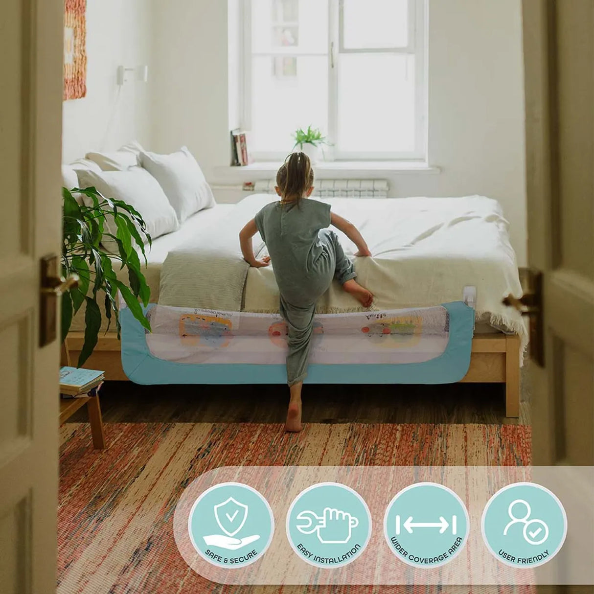 Moon™ Sequr Bedhekje - 1,5 Meter - Veilig en Eenvoudig Te Installeren - Blauw