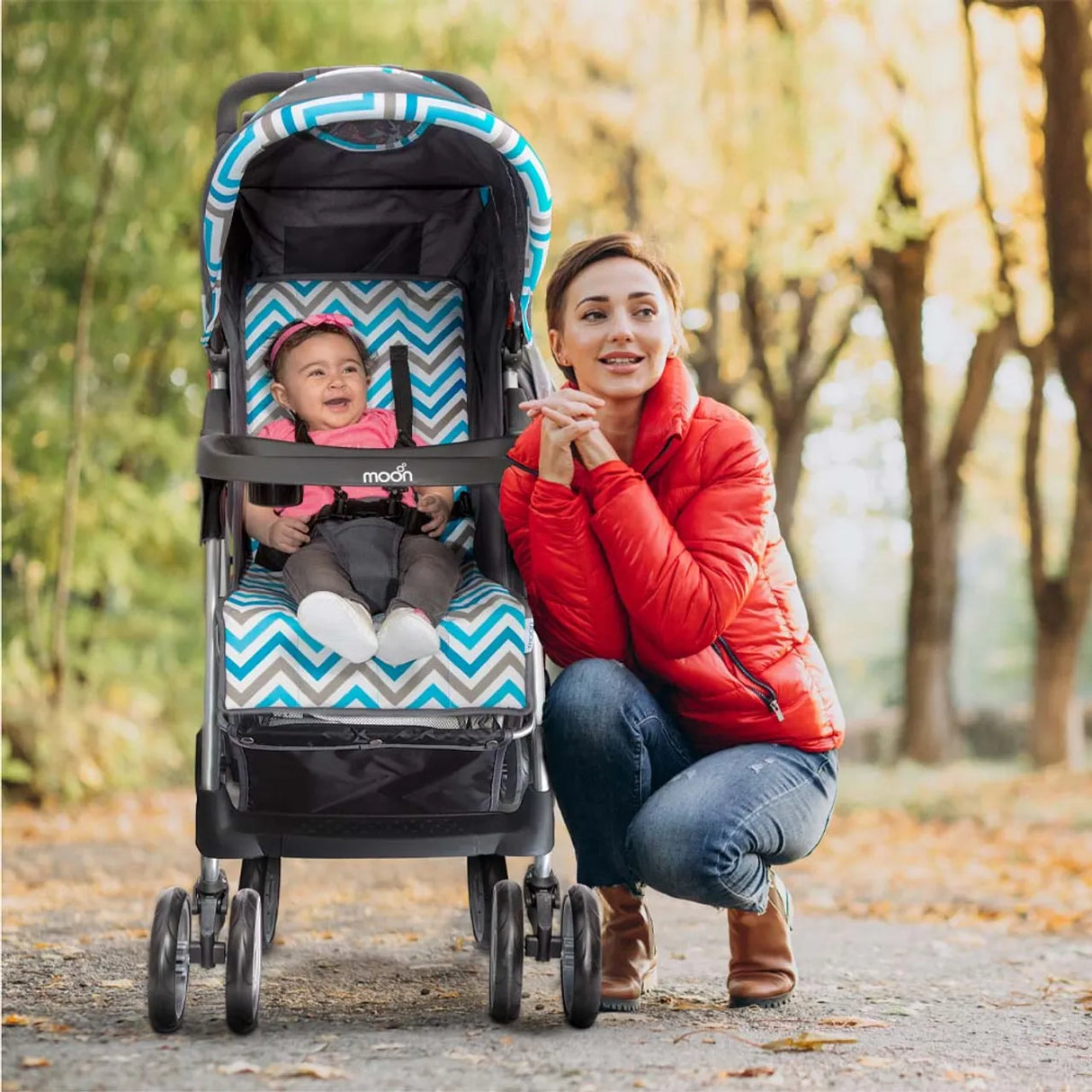 The Moon Brand™ Trek One Fold Wandelwagen - One Fold Opvouwbare Kinderwagen - Ultra-Compact - Blauw