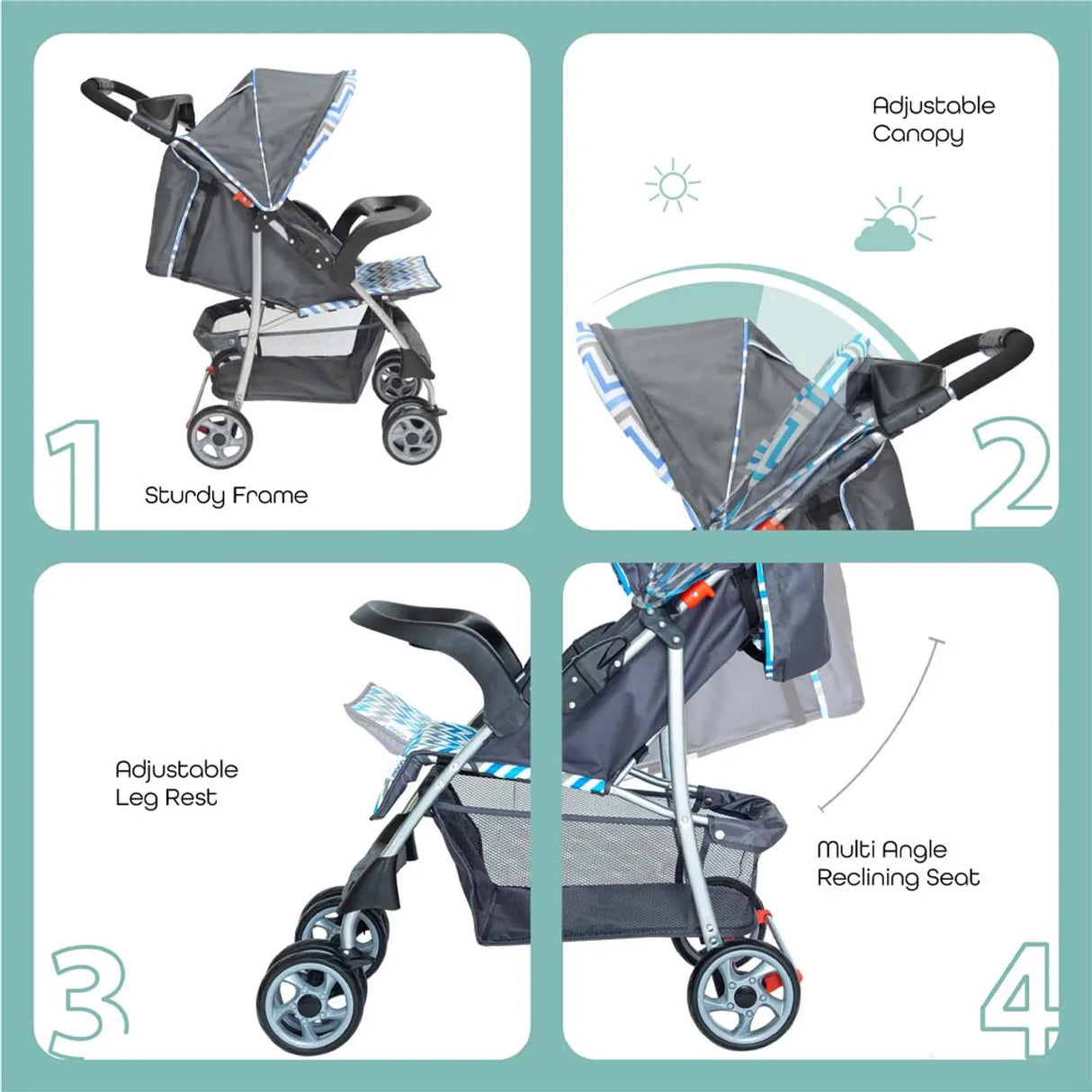 The Moon Brand™ Trek One Fold Wandelwagen - One Fold Opvouwbare Kinderwagen - Ultra-Compact - Blauw