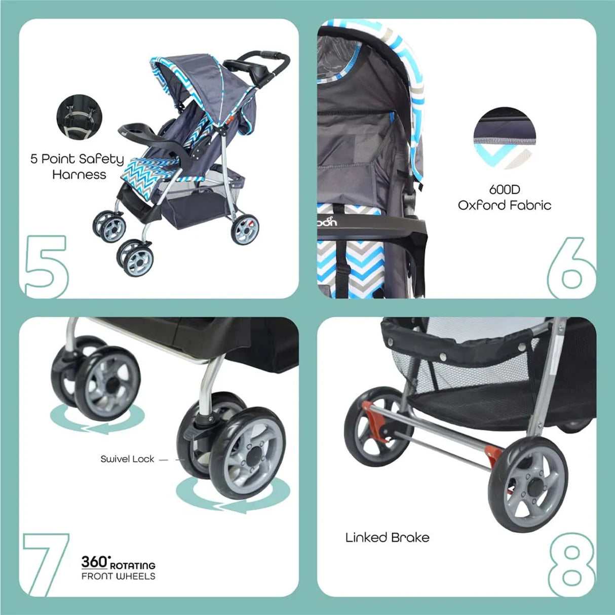 The Moon Brand™ Trek One Fold Wandelwagen - One Fold Opvouwbare Kinderwagen - Ultra-Compact - Blauw