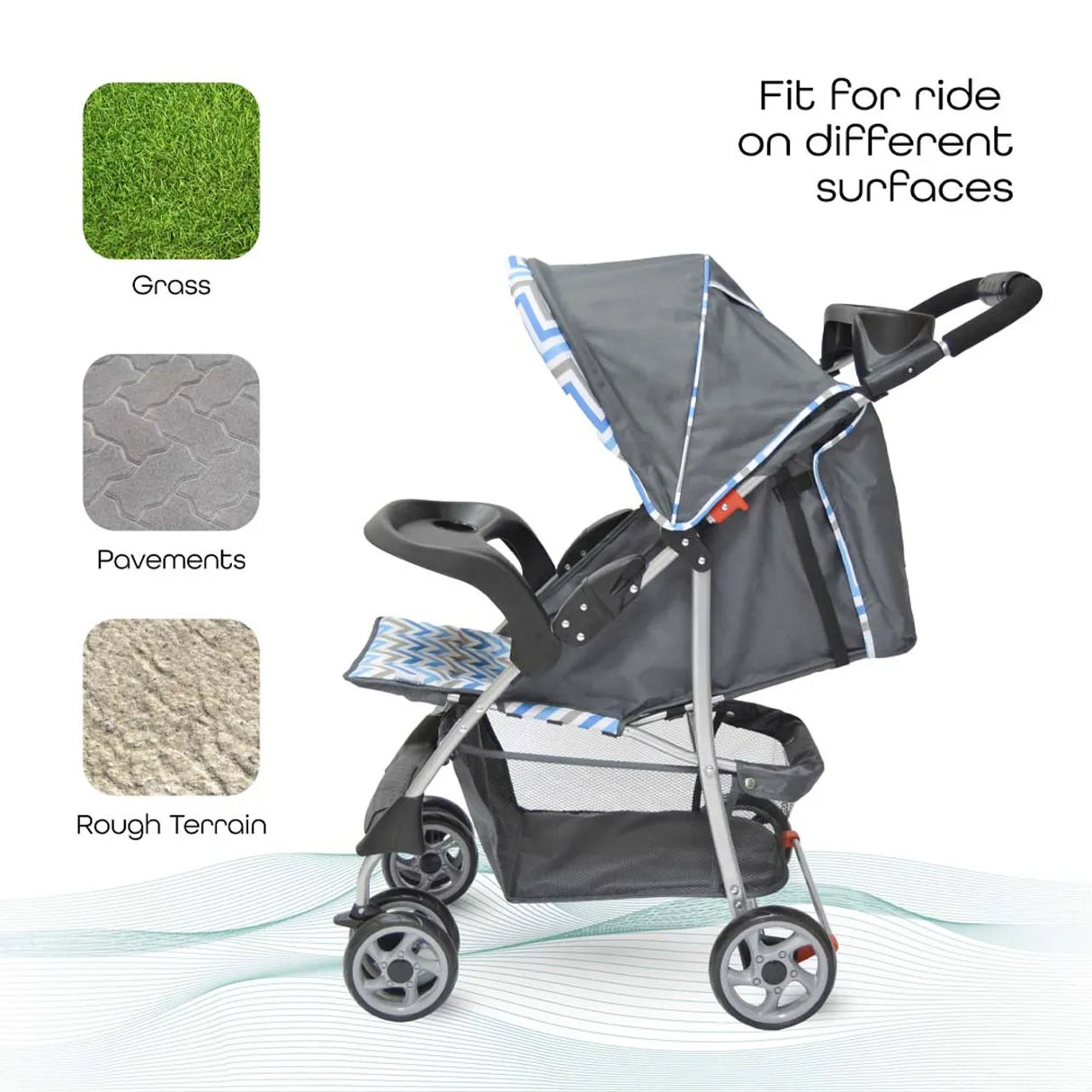 The Moon Brand™ Trek One Fold Wandelwagen - One Fold Opvouwbare Kinderwagen - Ultra-Compact - Blauw