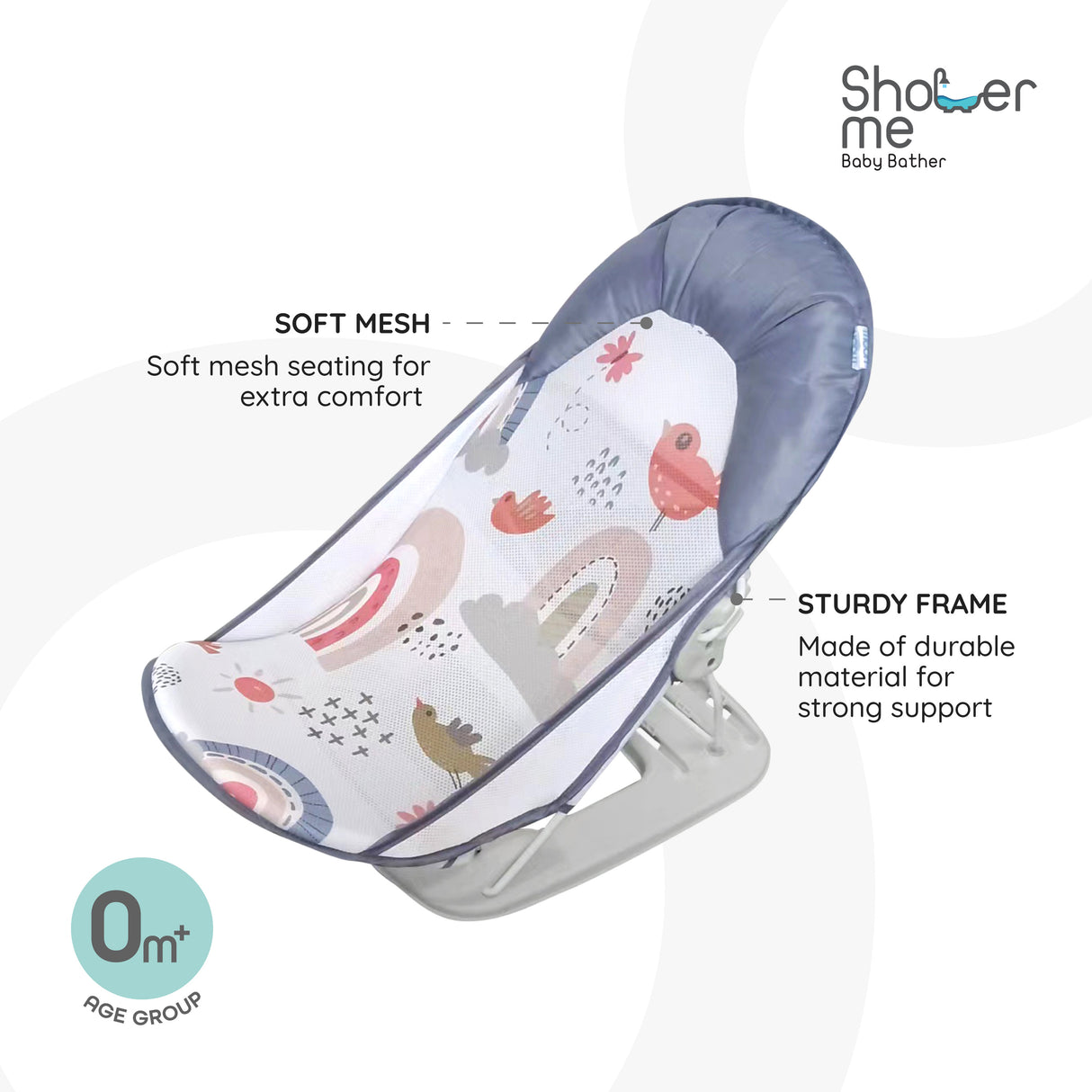 Moon™ Bath Grijs - Opvouwbaar Baby Badzitje - Verstelbare Ligposities - Anti-slip Zachte Mesh