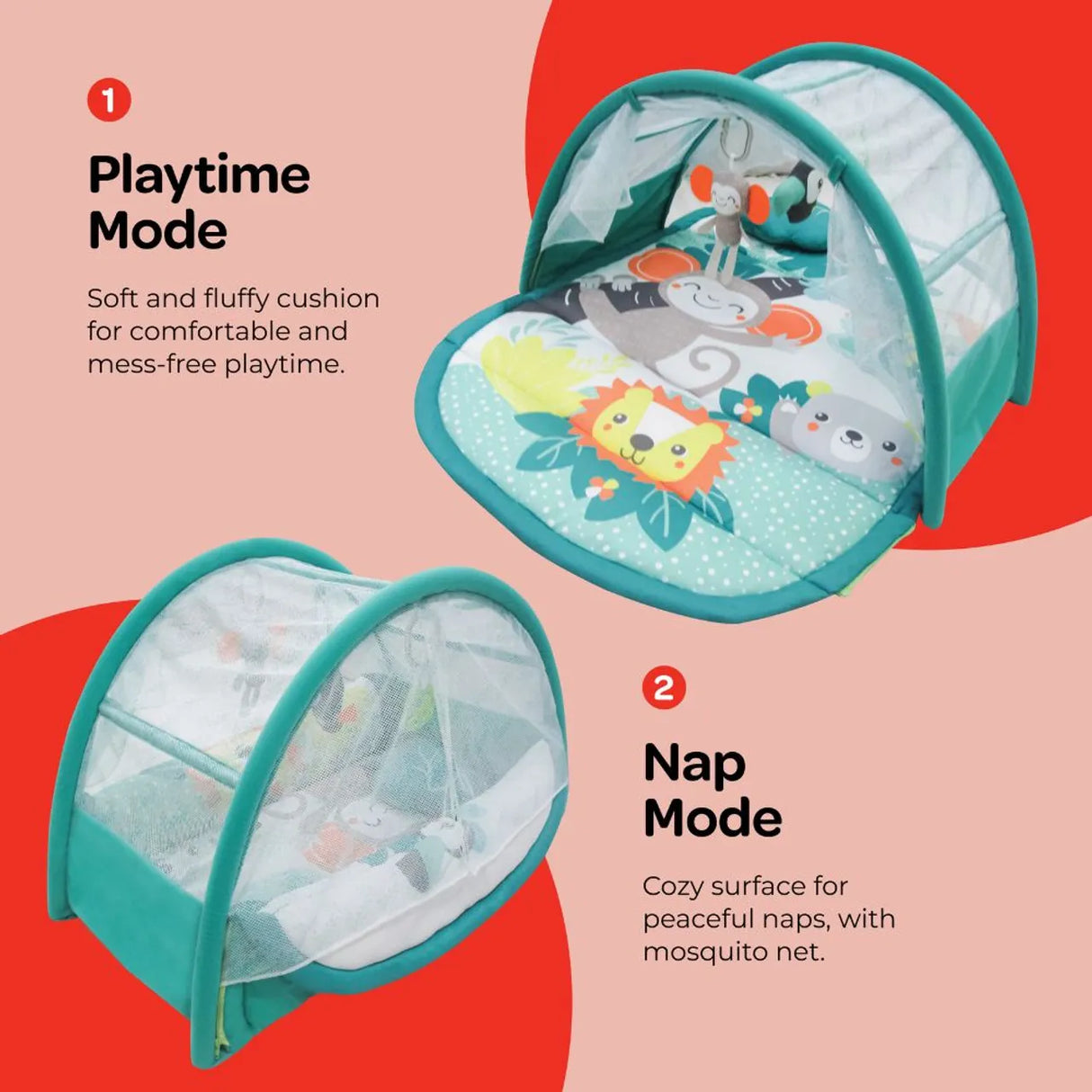 Moon™ 2-In-1 Slaap & Speel - Nap 'N' Play - Reismat met Muskietennet - Speeltent