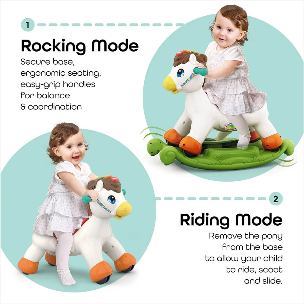 Moon™ 2-in-1 Rocking & Riding My Pony - Schommel- en Rijdend Speelgoed - Voor Kinderen - Educatief en Vermaak - Met Licht en Geluid