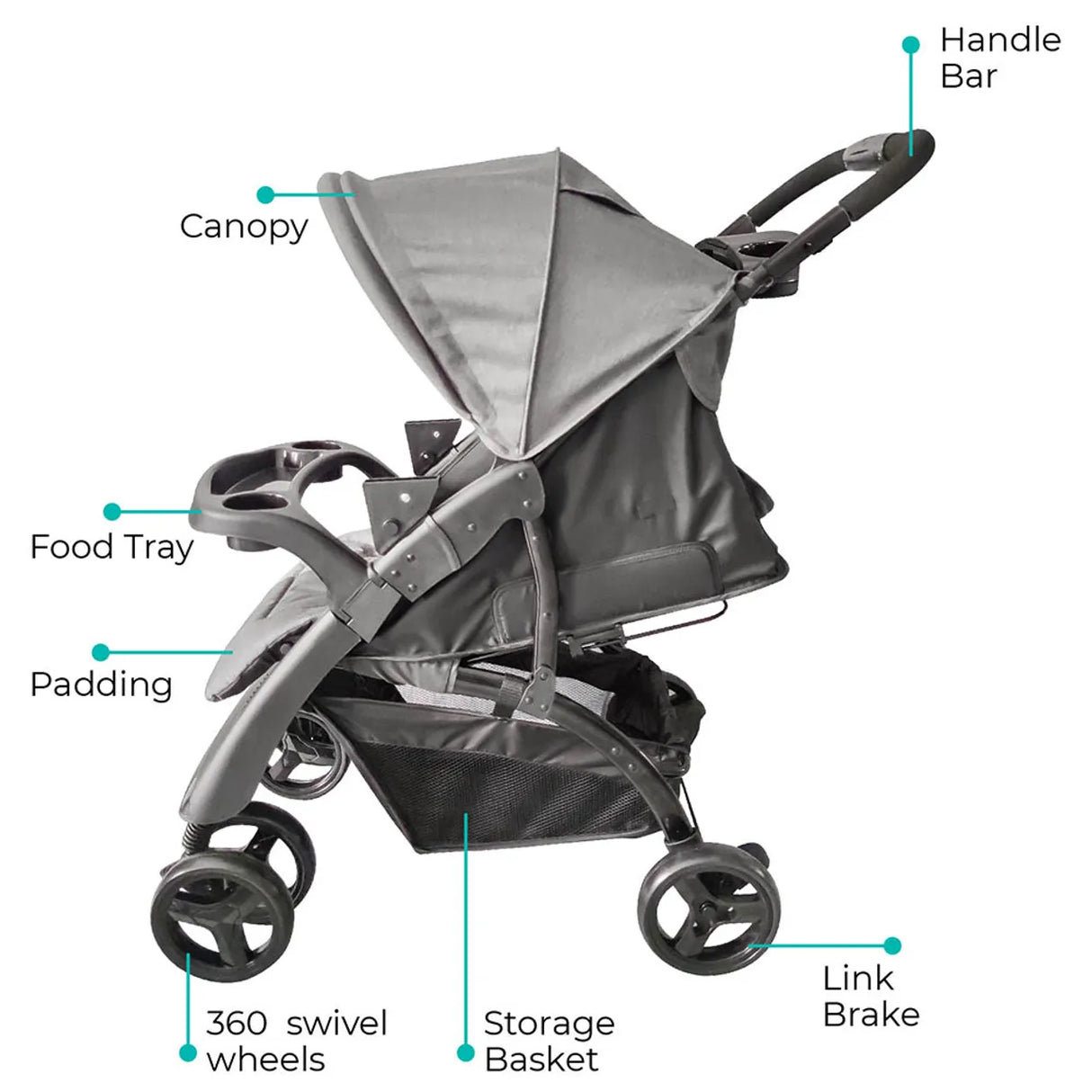 MOON™ Aria Lichtgewicht Buggy - Wandelwagen - Compact en Stijlvol - Zwart