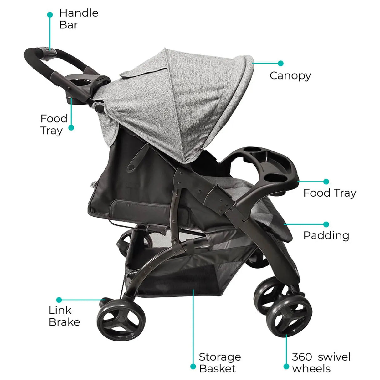 MOON™ Aria Lichtgewicht Buggy - Wandelwagen - Compact en Stijlvol - Donker Grijs