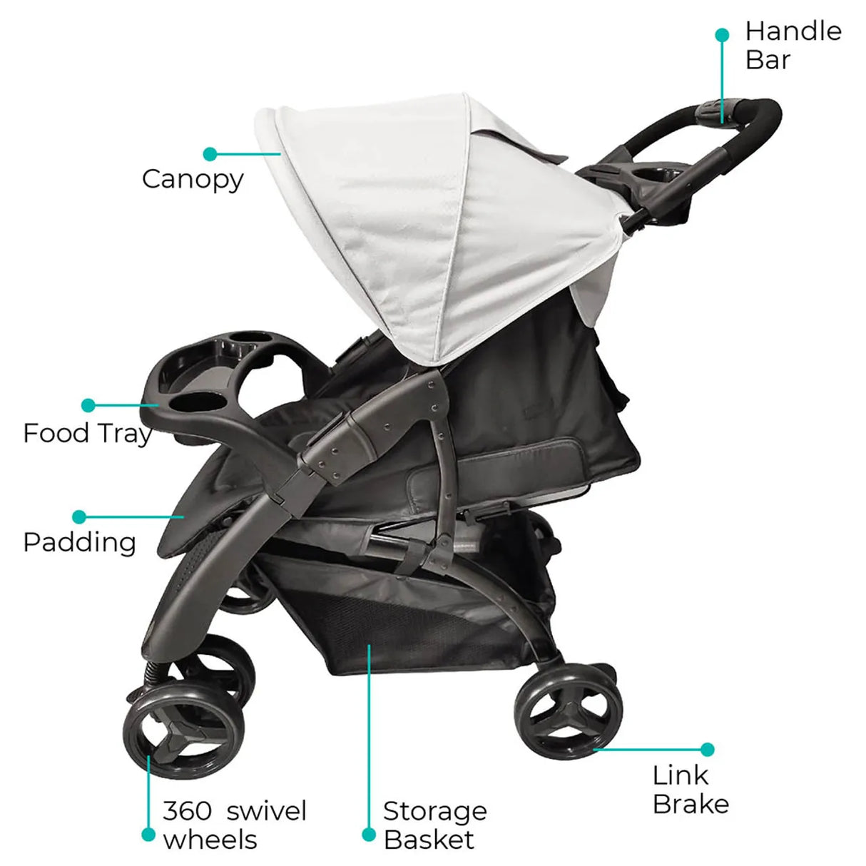 MOON™ Aria Lichtgewicht Buggy - Wandelwagen - Compact en Stijlvol - Lichtgrijs