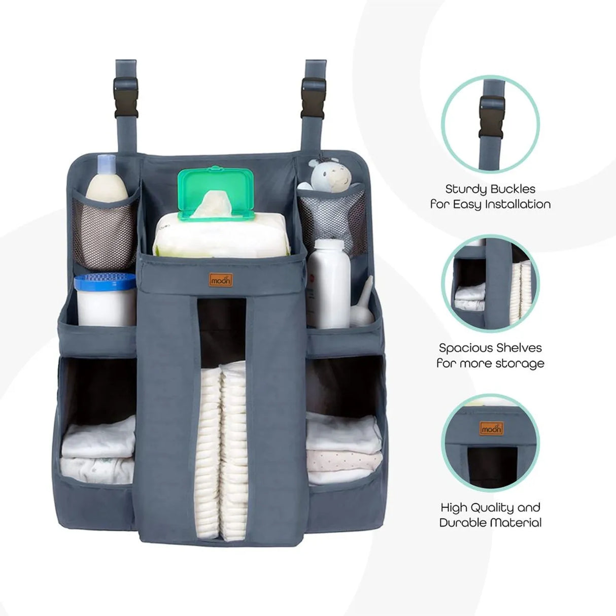 Moon™ Babybed Organizer - Ruimtebesparend - Verstelbare Riemen - Duurzaam - Lichtgrijs