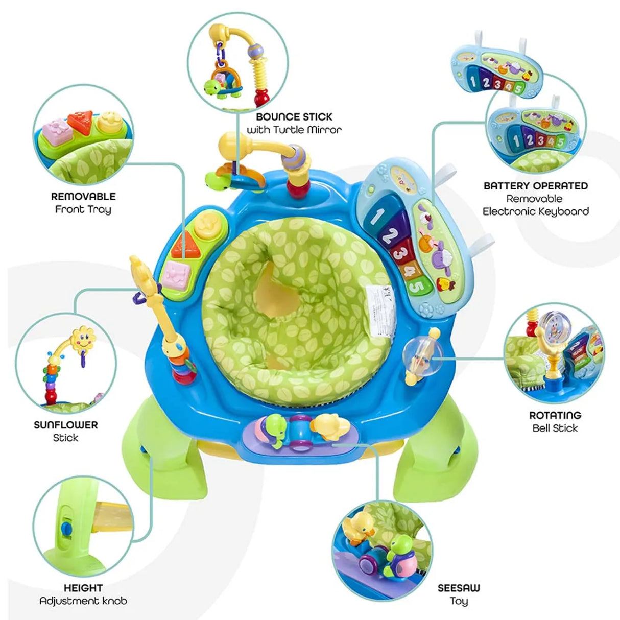 The Moon Brand™ Baby Activity Center - Jump N' Play - Groen - 360 Graden Rotatie - Met Springbasis en Speeltjes