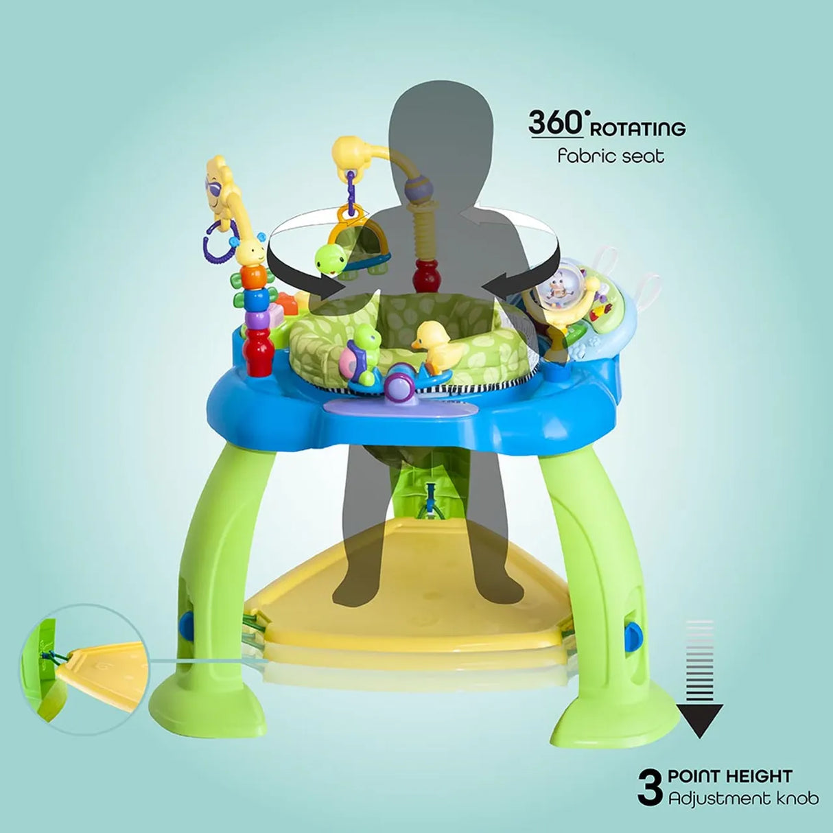 The Moon Brand™ Baby Activity Center - Jump N' Play - Groen - 360 Graden Rotatie - Met Springbasis en Speeltjes