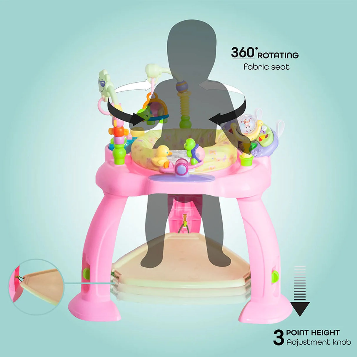 The Moon Brand™ Baby Activity Center - Jump N' Play - Roze - 360 Graden Rotatie - Met Springbasis en Speeltjes