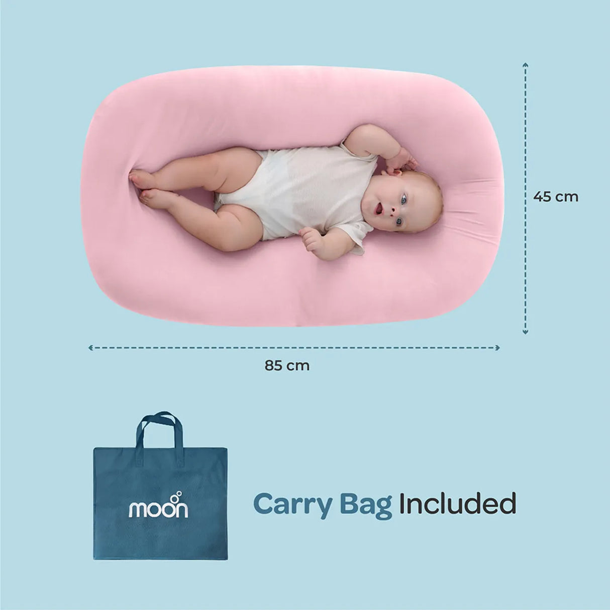 MOON™ Baby Lounger - Luxe Babynest - Large - Roze - Ademend