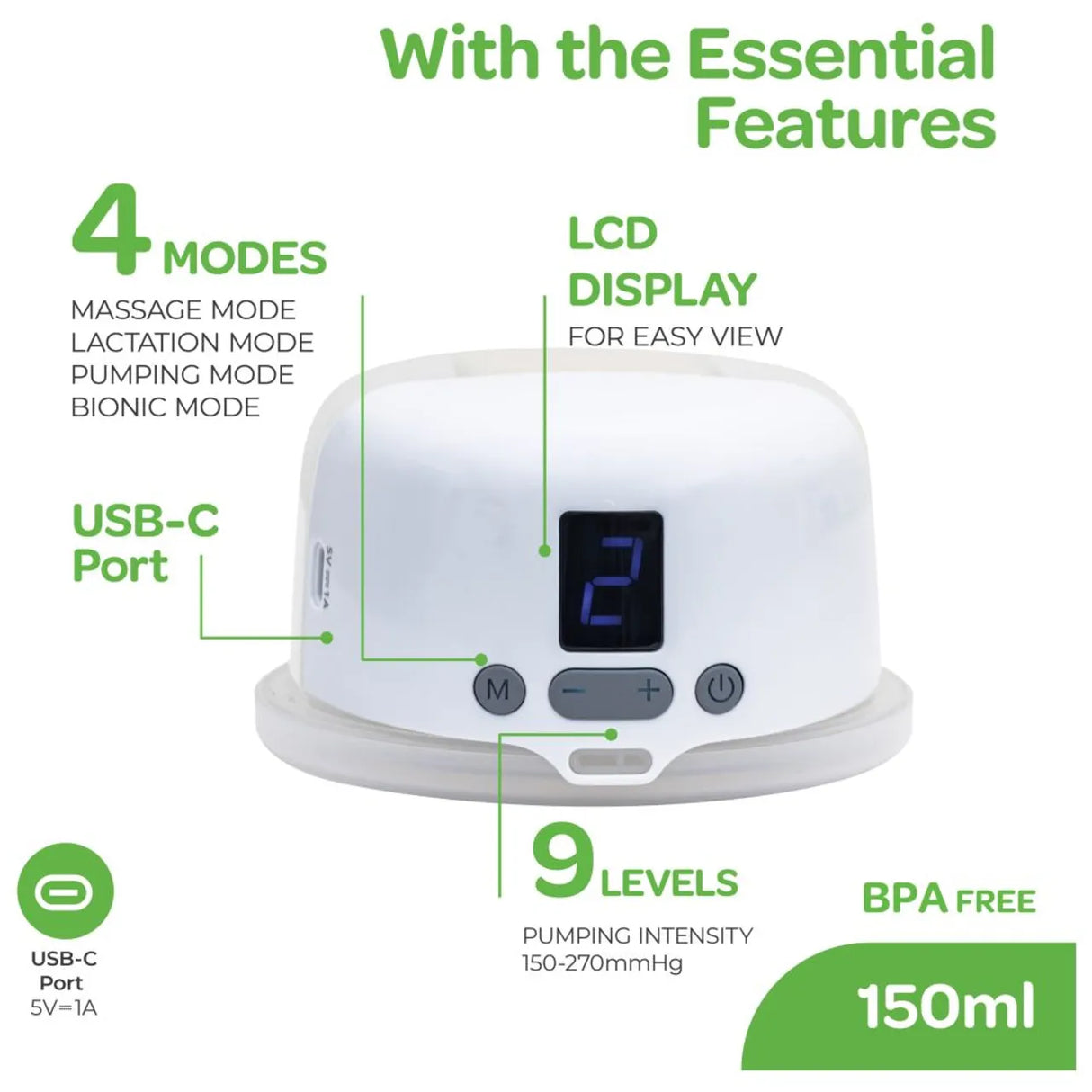 MOON™ Compact Draagbare Handsfree Borstkolf - Ultiem Gemak voor Borstvoeding