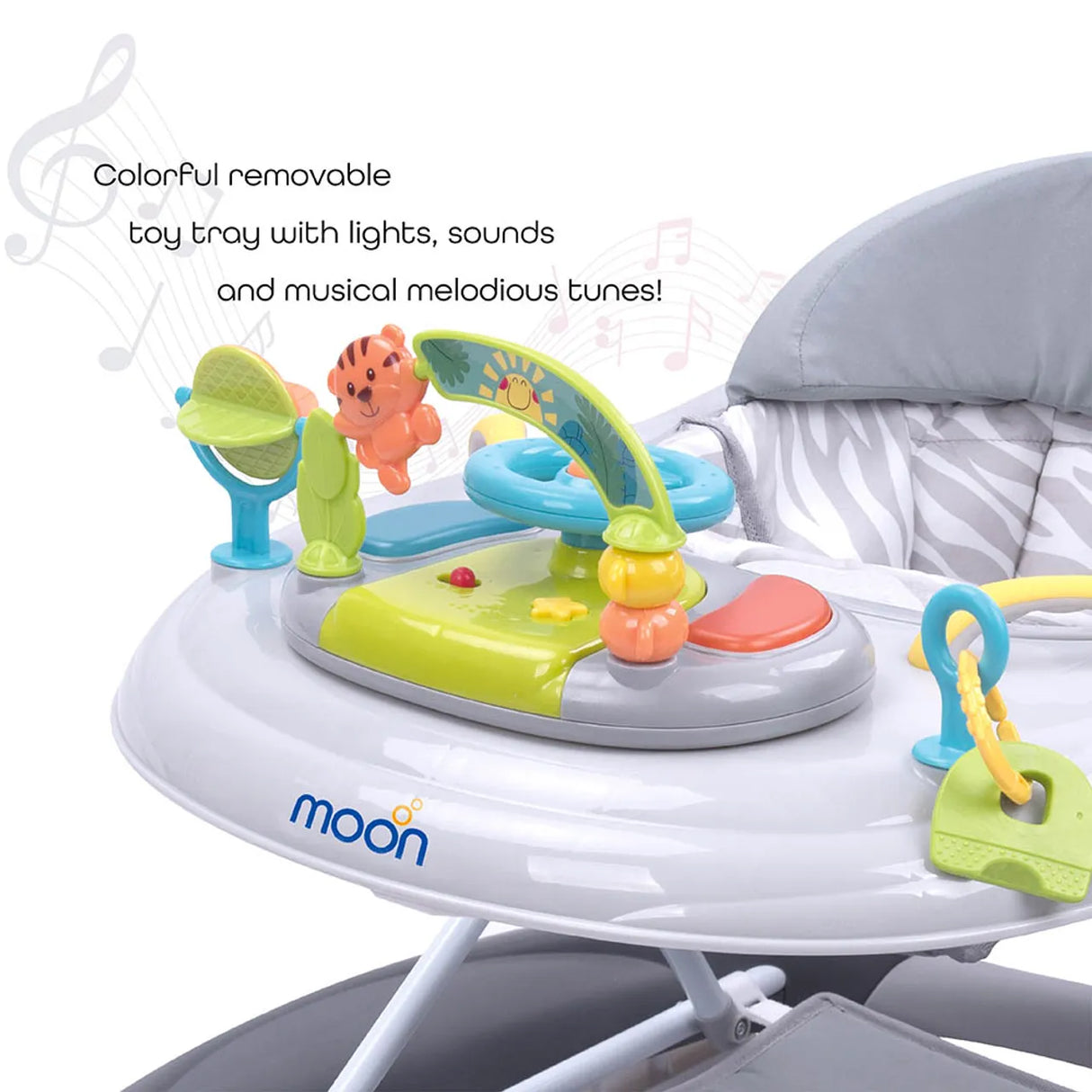 MOON™ Cruise 4-in-1 Loopstoel - Looptrainer - Verstelbaar - Incl. Muziekdoos en Springbasis - Grijs