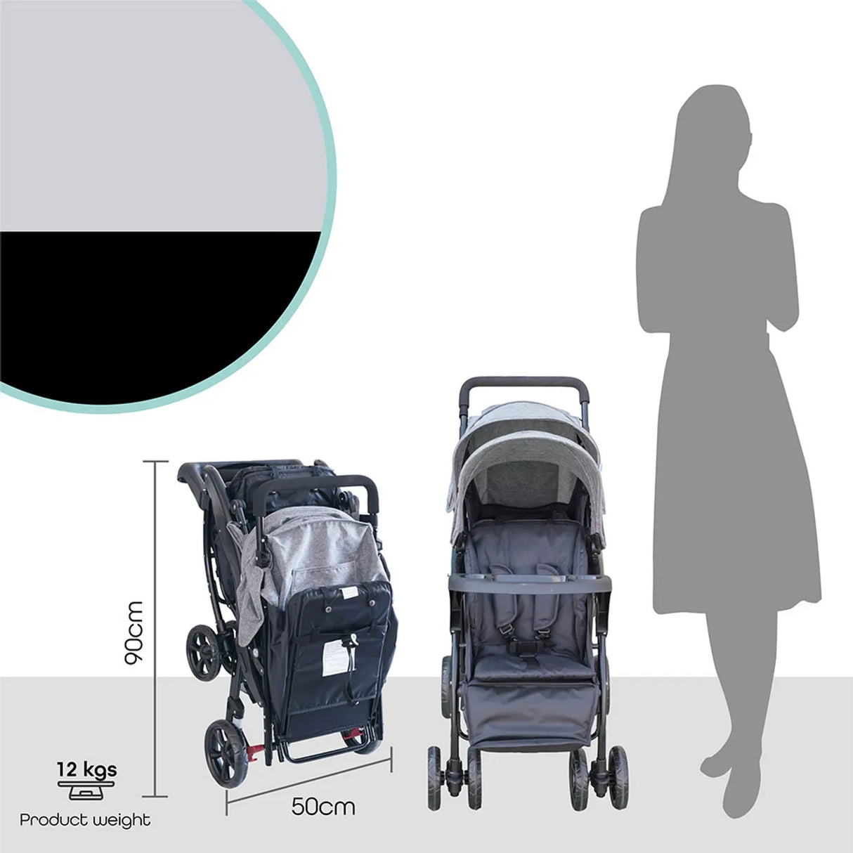 The Moon Brand™ Dois - Tweeling Kinderwagen - Duo Kinderwagen - Verstelbaar - Inclusief Accessoires - Grijs