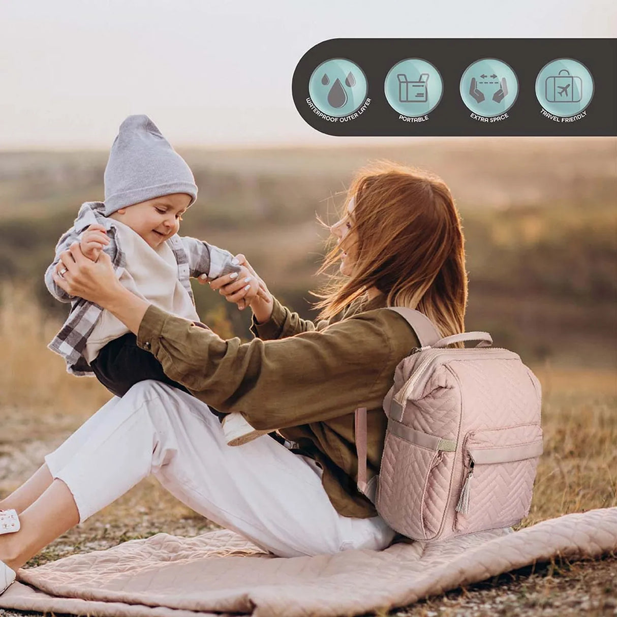 Moon™ Elisa - Luxe Luiertas - Inclusief Extra Tasje, Verschoonmatje en Kinderwagenclips - Roze