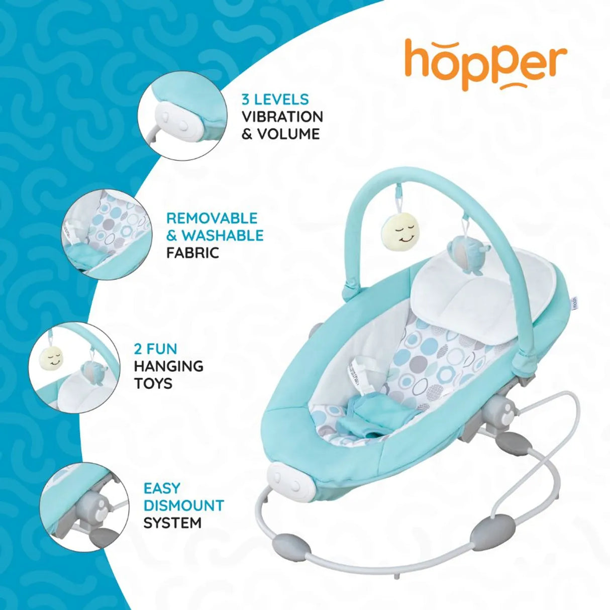 Moon™ Hopper Baby Bouncer - Babyschommel - Verstelbare Posities - Speelboog - Blauw