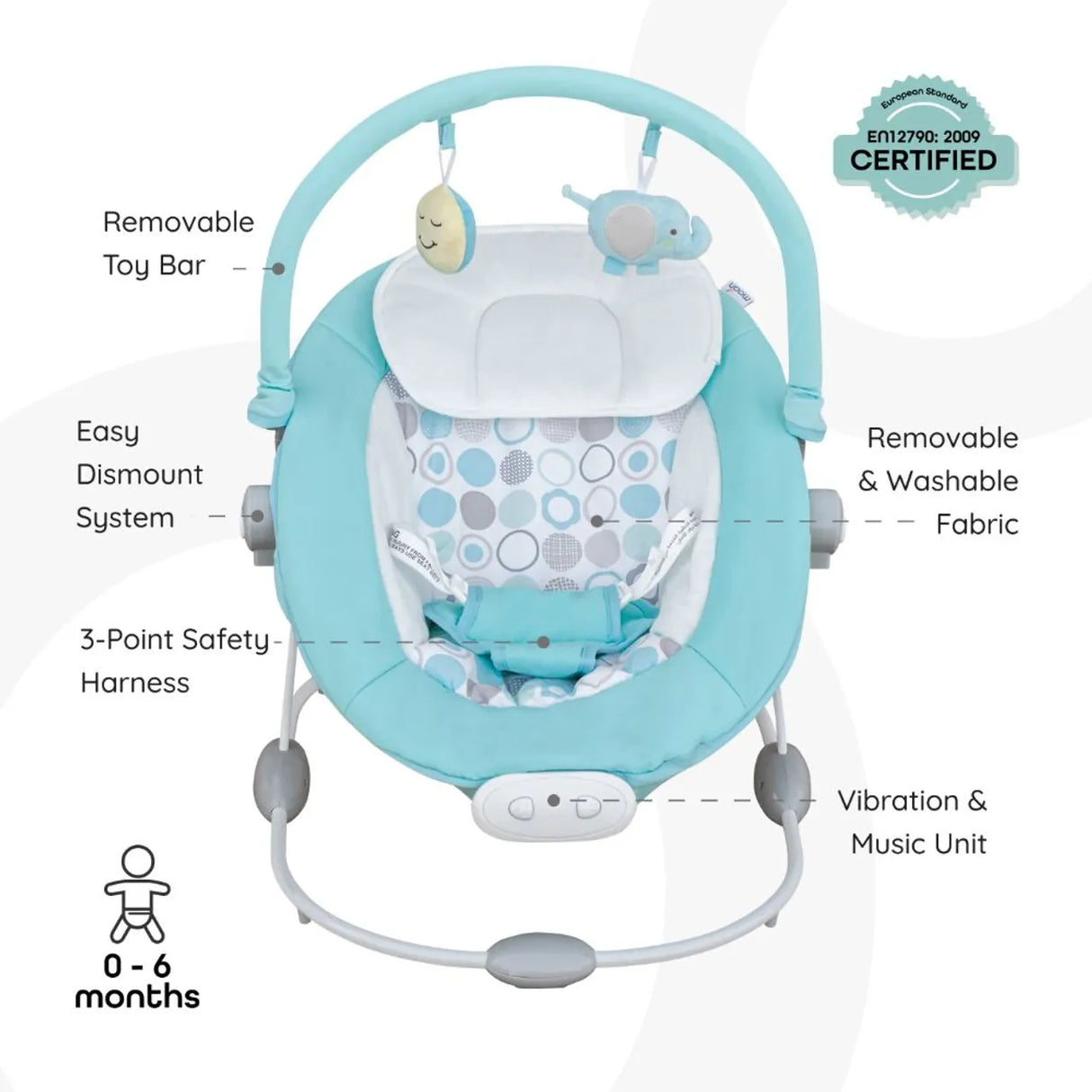 Moon™ Hopper Baby Bouncer - Babyschommel - Verstelbare Posities - Speelboog - Blauw