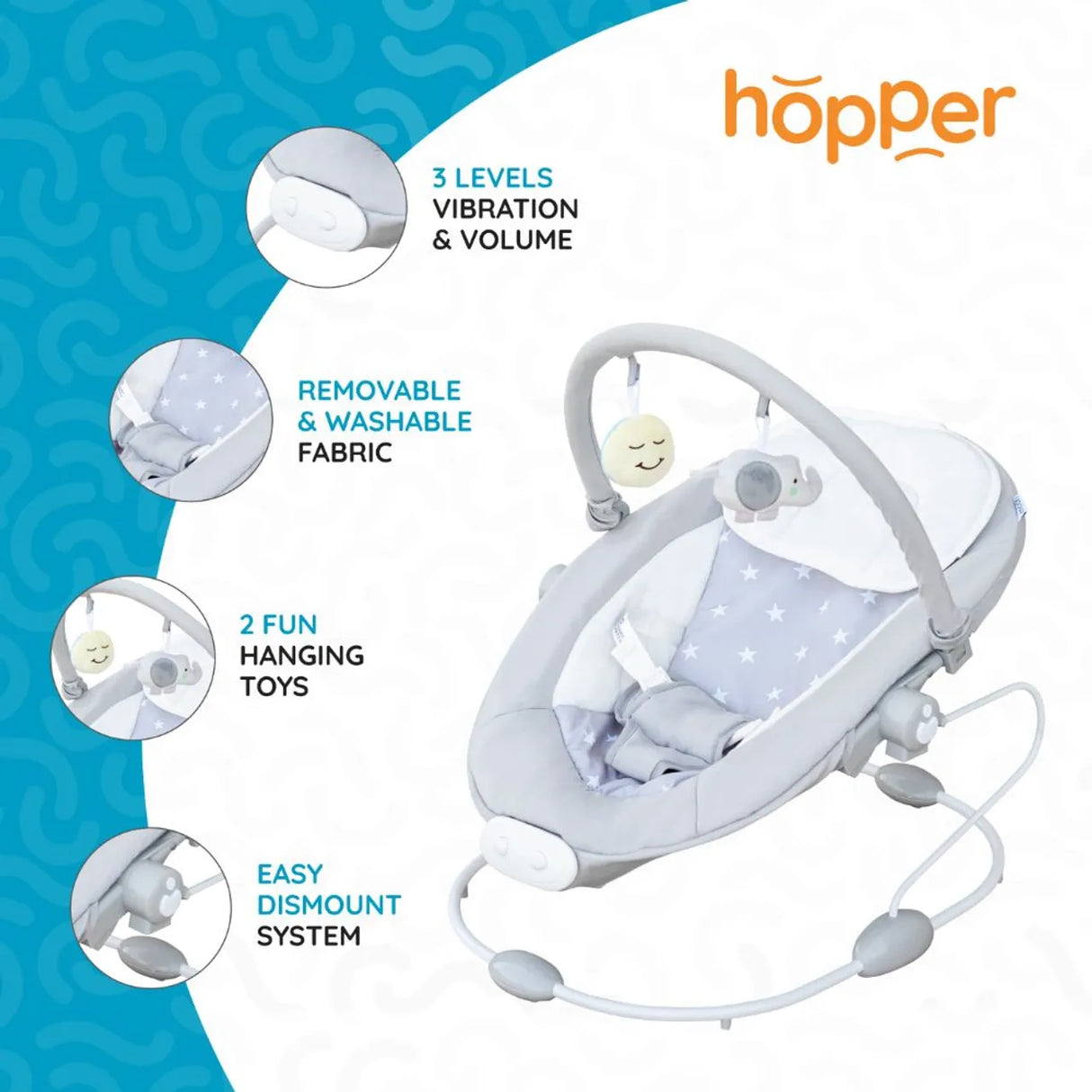 Moon™ Hopper Baby Bouncer - Babyschommel - Verstelbare Posities - Speelboog - Grijs Ster