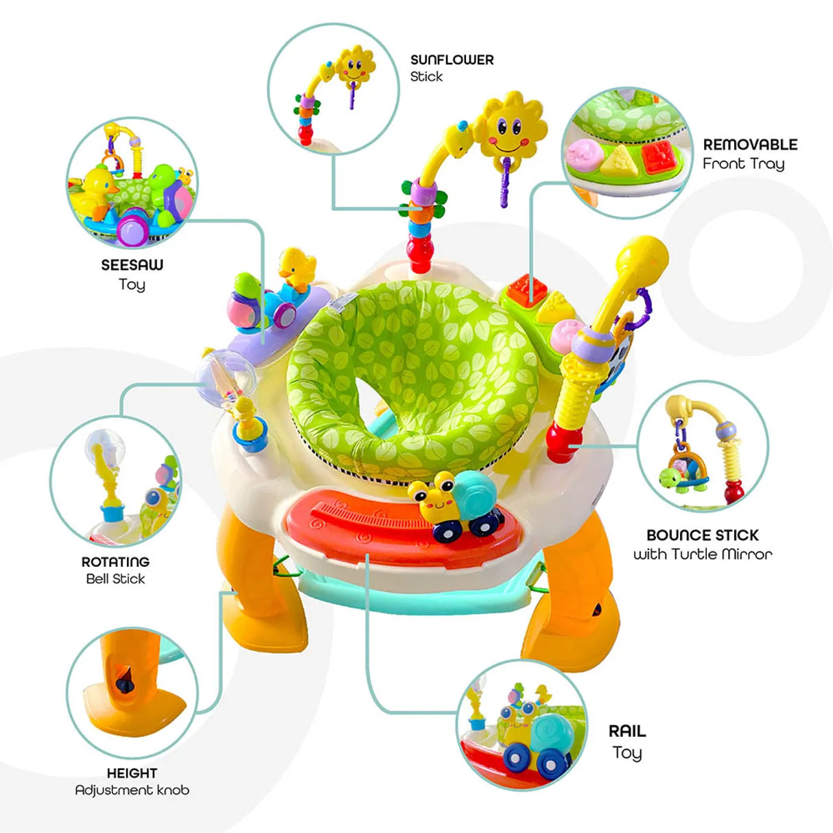 The Moon Brand™ Baby Activity Center - Jump N' Play - Oranje - 360 Graden Rotatie - Met Springbasis en Speeltjes